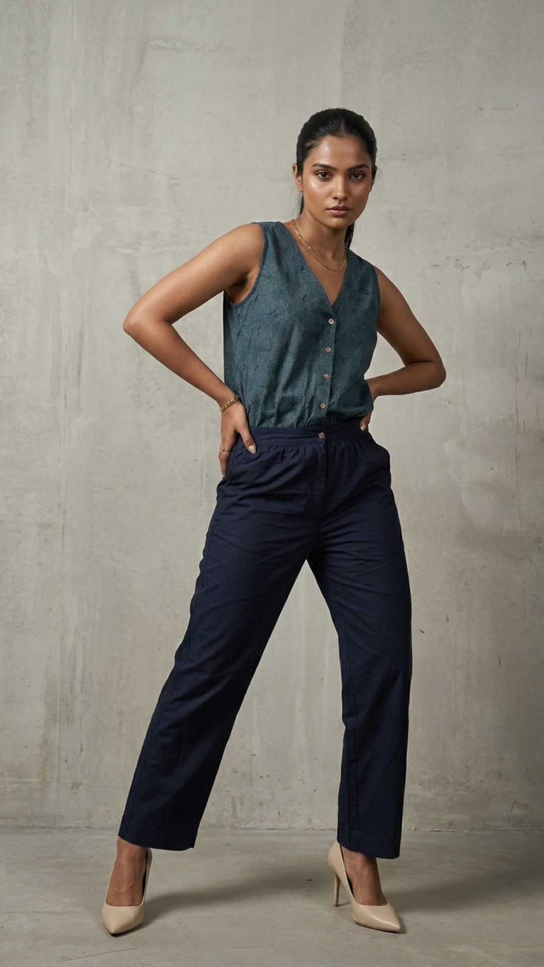 Prussian Blue Ajrakh-Inspired Cotton Jumpsuit for Women India | Karee Women Karee