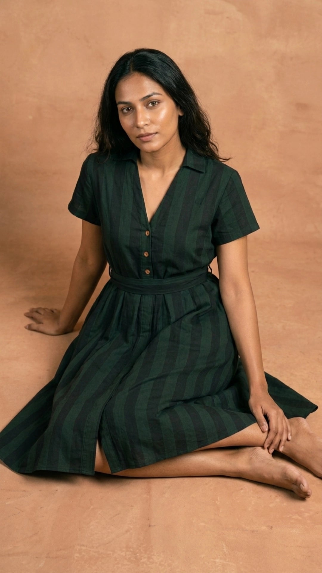 Green Black Stripe Slit Midi Dress for Women India | Karee Women Karee
