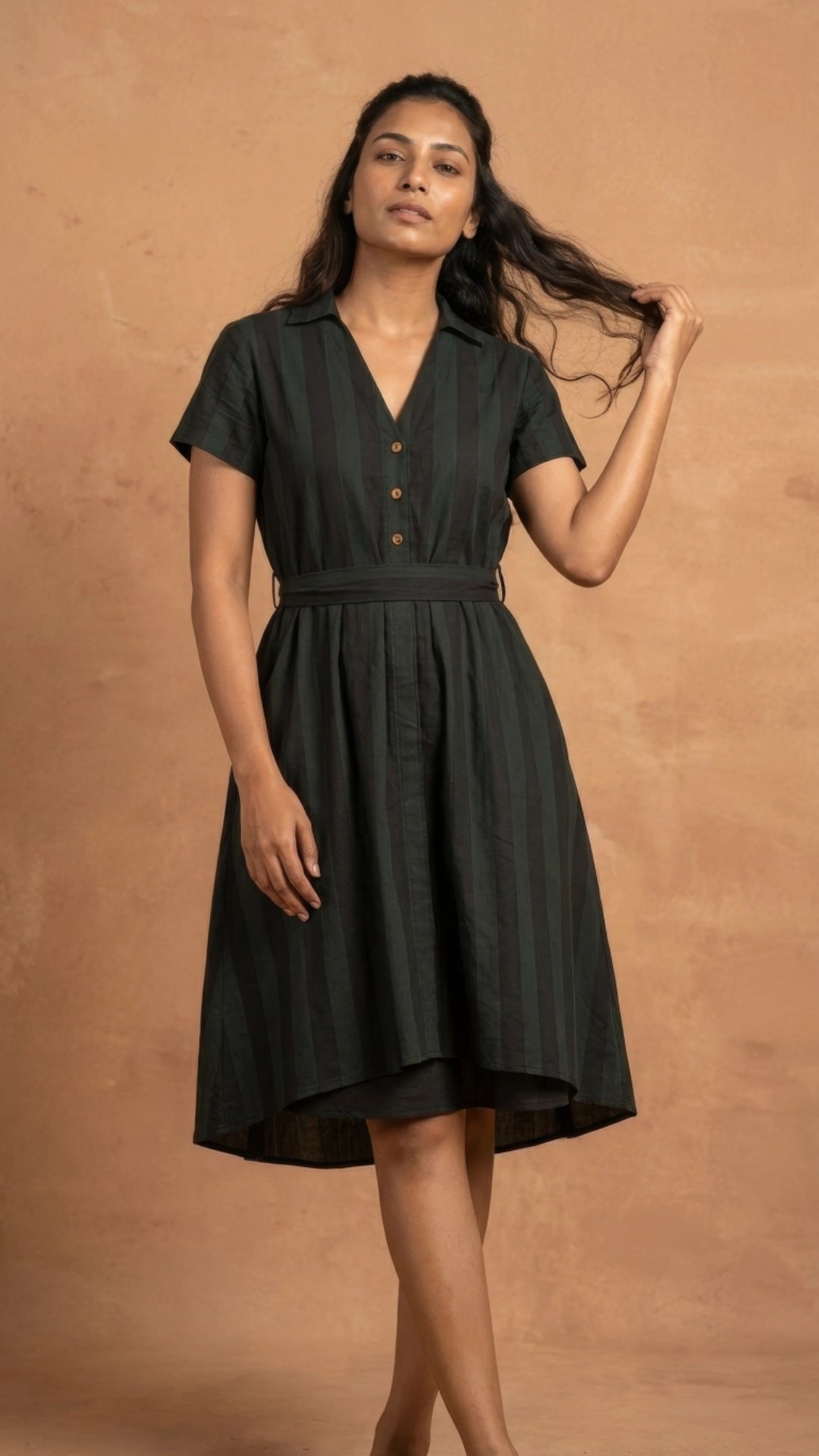 Green Black Stripe Slit Midi Dress for Women India | Karee Women Karee