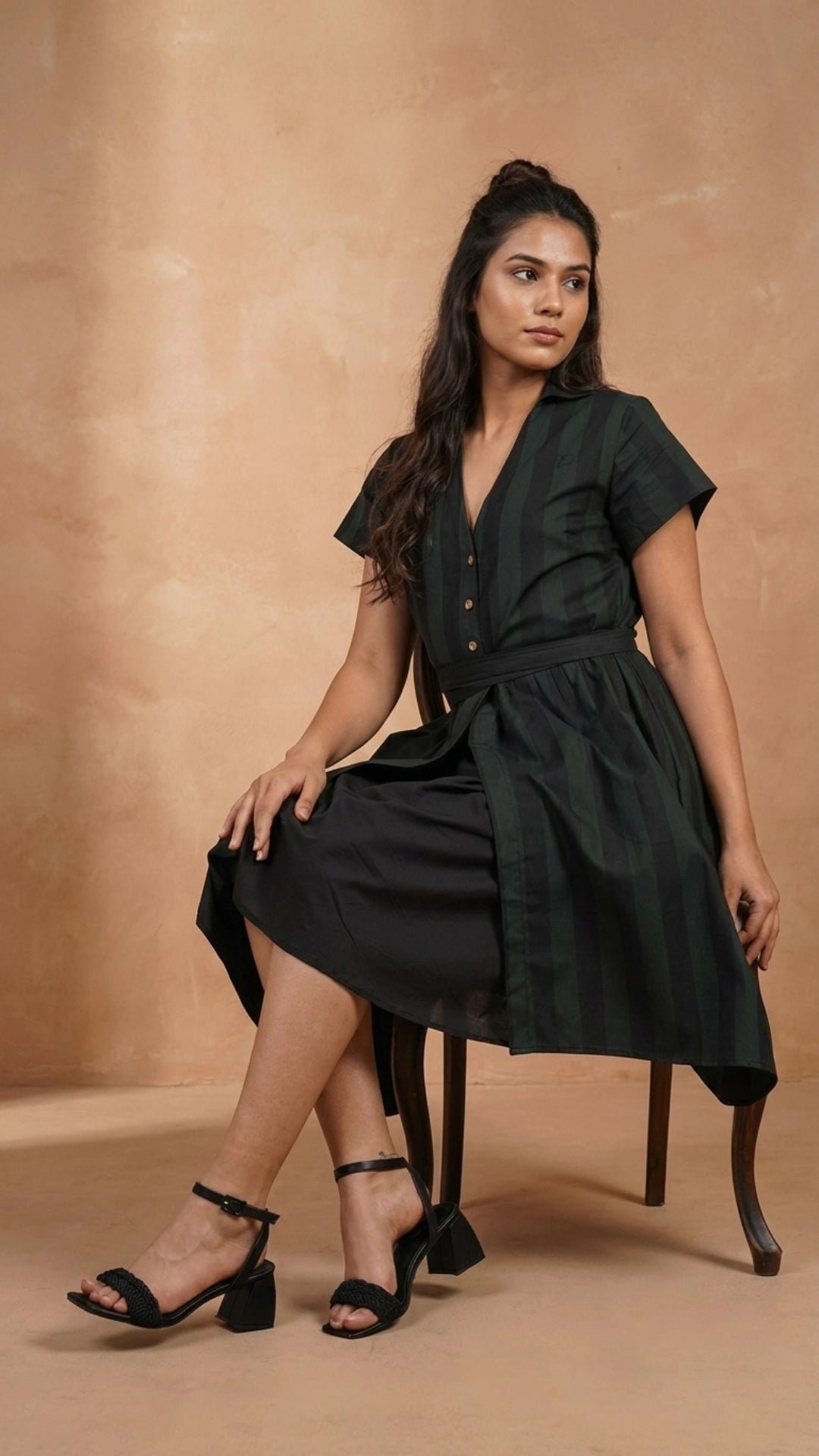 Green Black Stripe Slit Midi Dress for Women India | Karee Women Karee