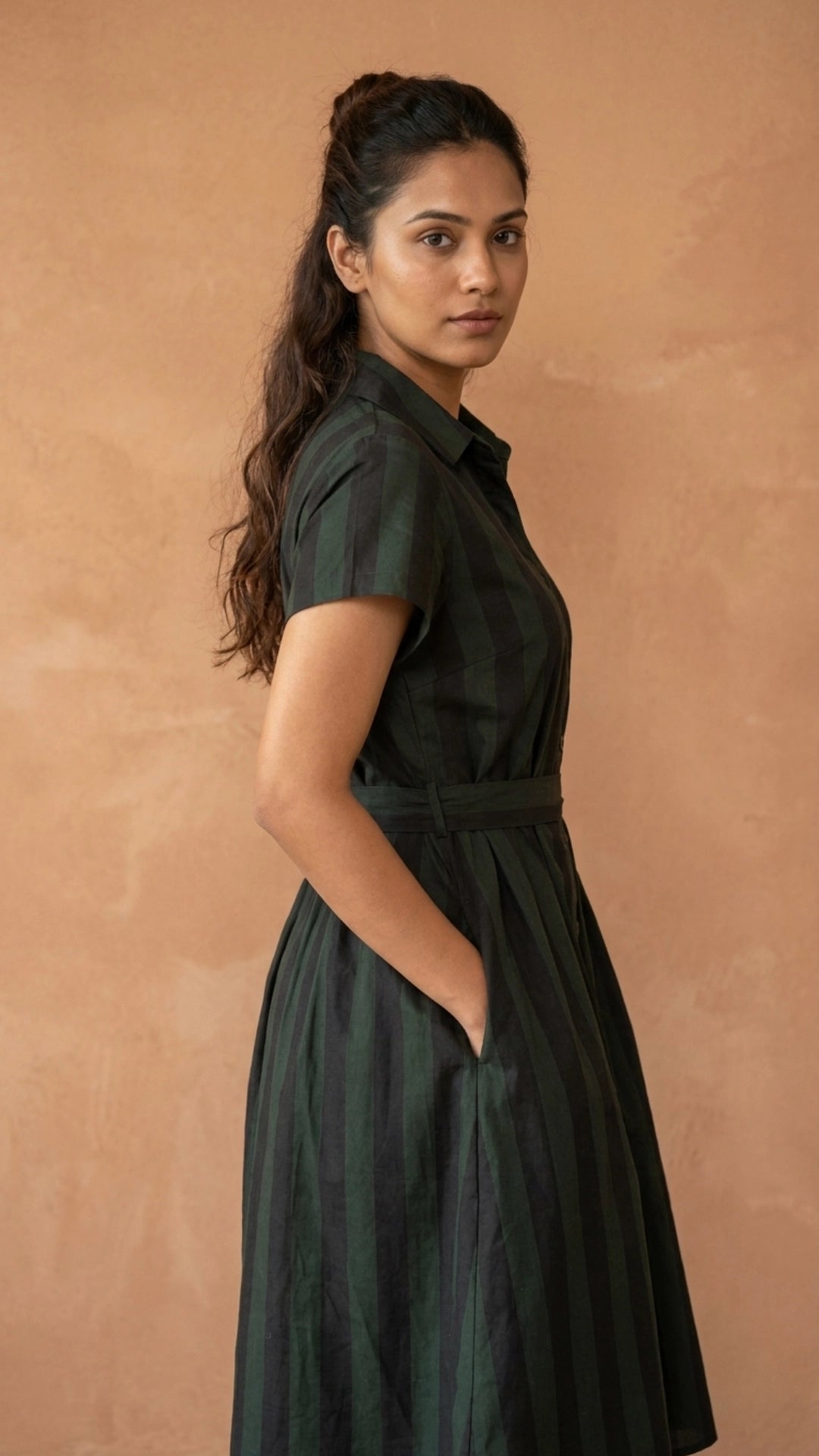Green Black Stripe Slit Midi Dress for Women India | Karee Women Karee