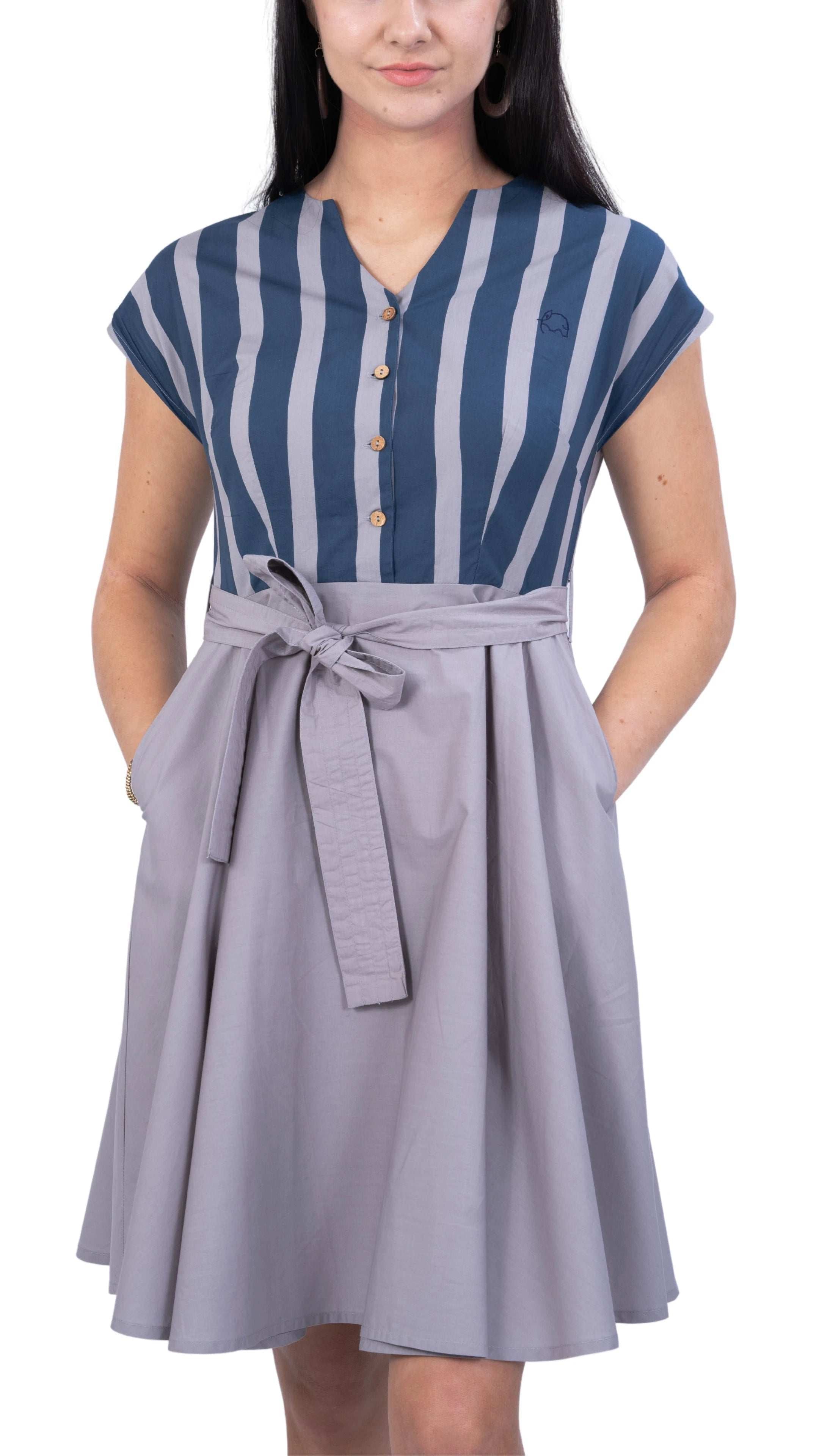 Limited Edition Denim and Opel Striped Midi Dress - DressKaree