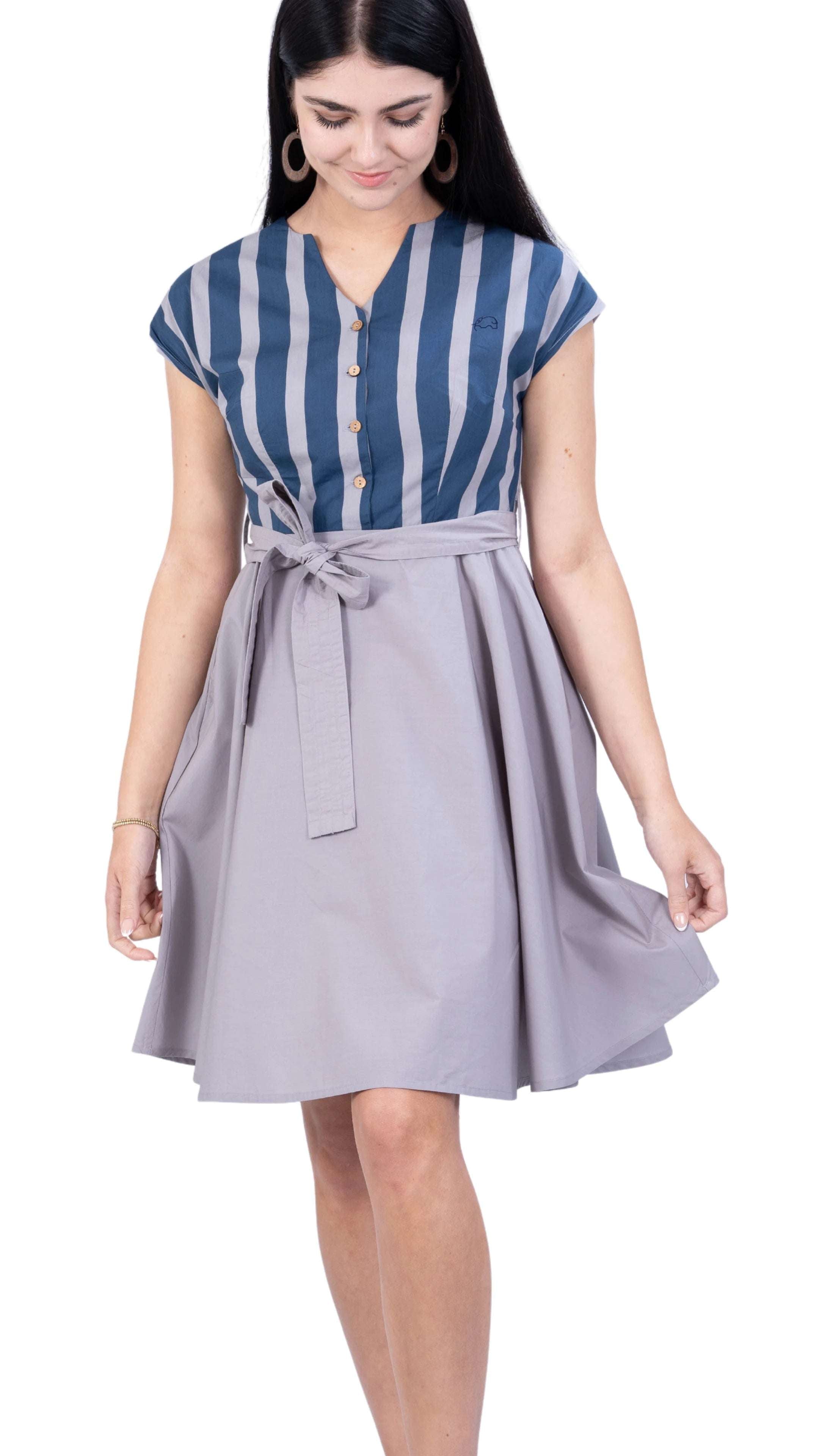 Limited Edition Denim and Opel Striped Midi Dress - DressKaree