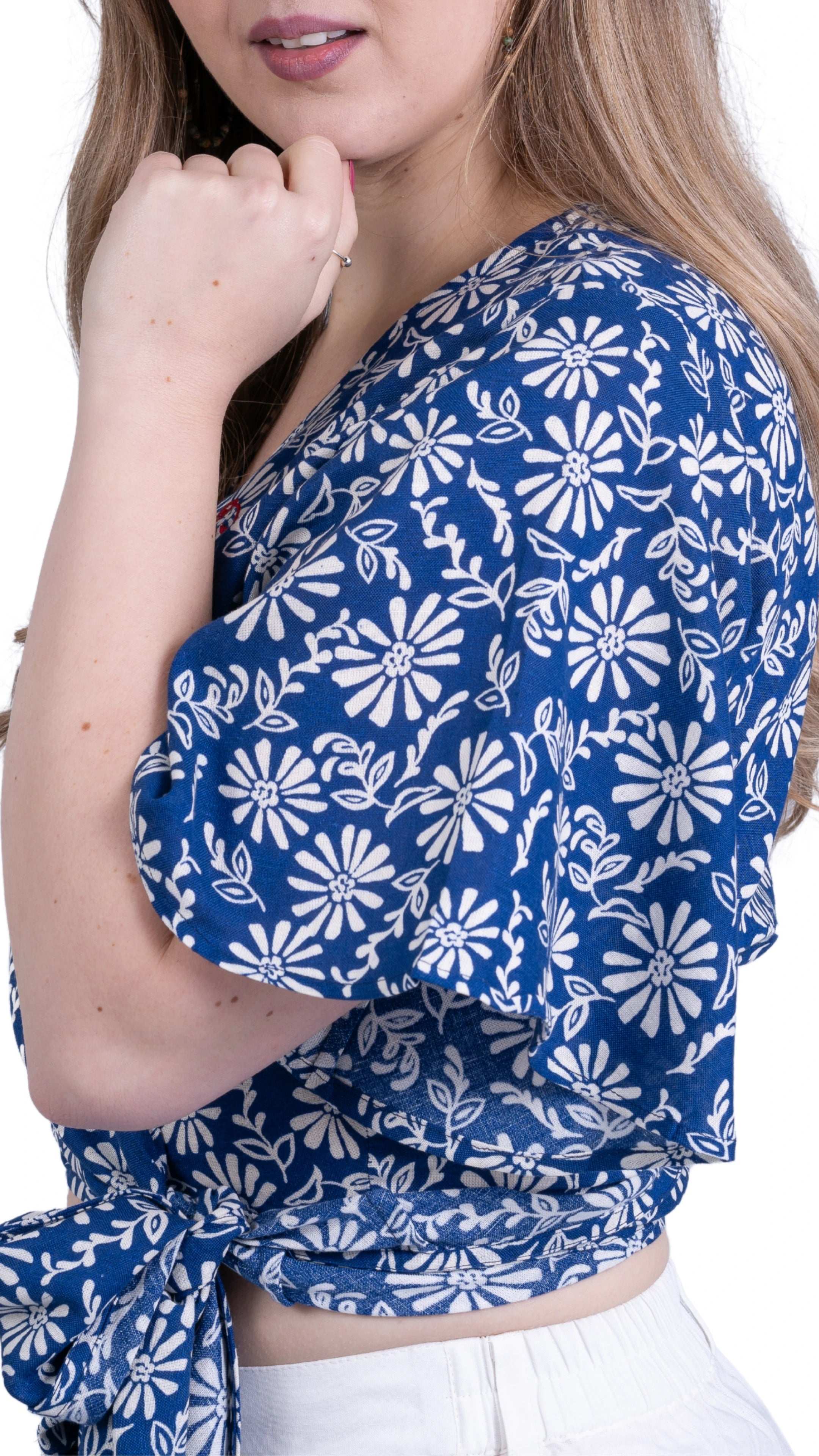 SereneBloom Women's Eco - Friendly Wrap Top - Blue Bliss - TopsKaree