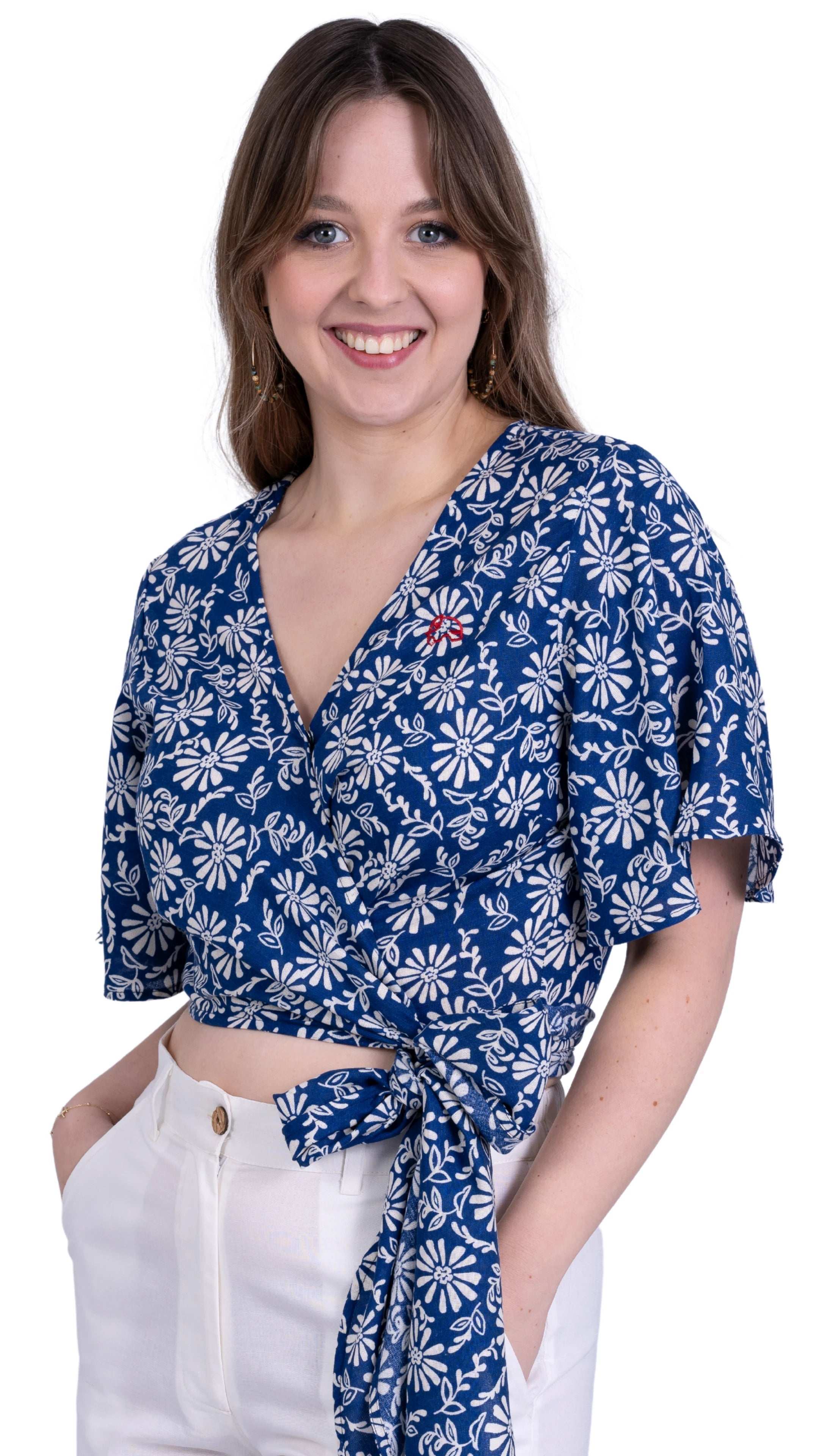 SereneBloom Women's Eco - Friendly Wrap Top - Blue Bliss - TopsKaree
