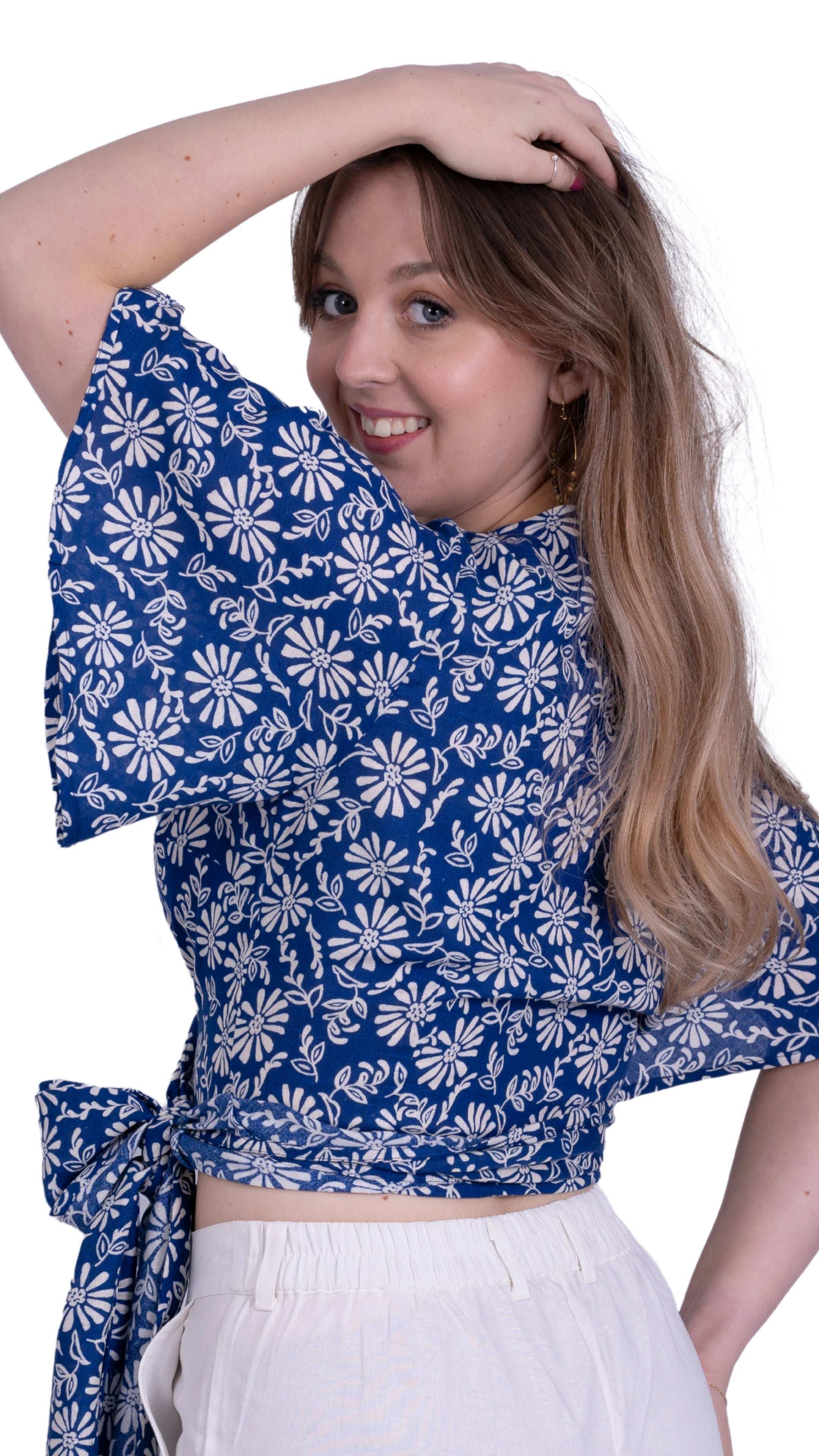 SereneBloom Women's Eco - Friendly Wrap Top - Blue Bliss - TopsKaree