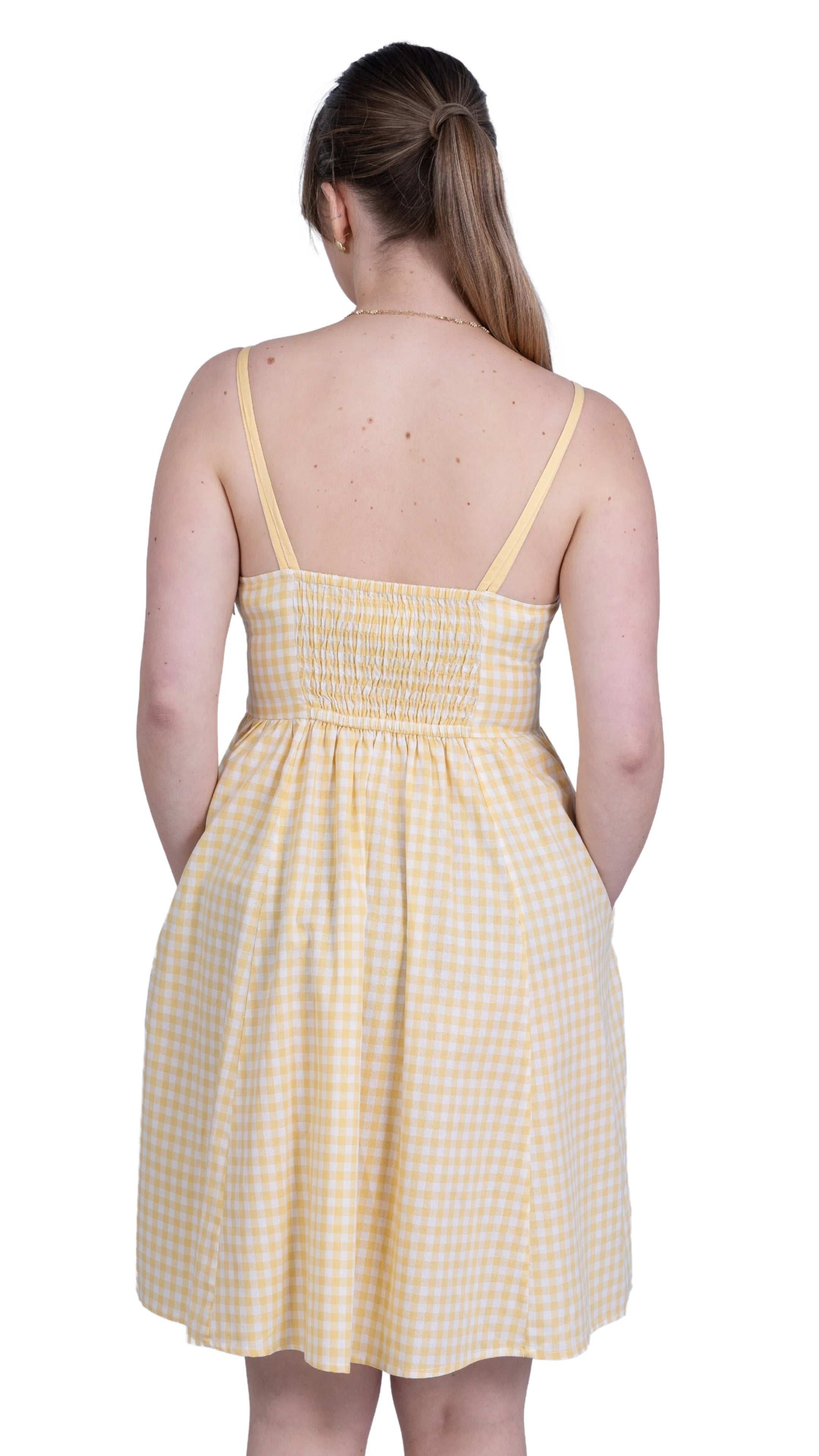 Sunshine Chic Yellow Gingham Cotton Mini Dress - DressKaree