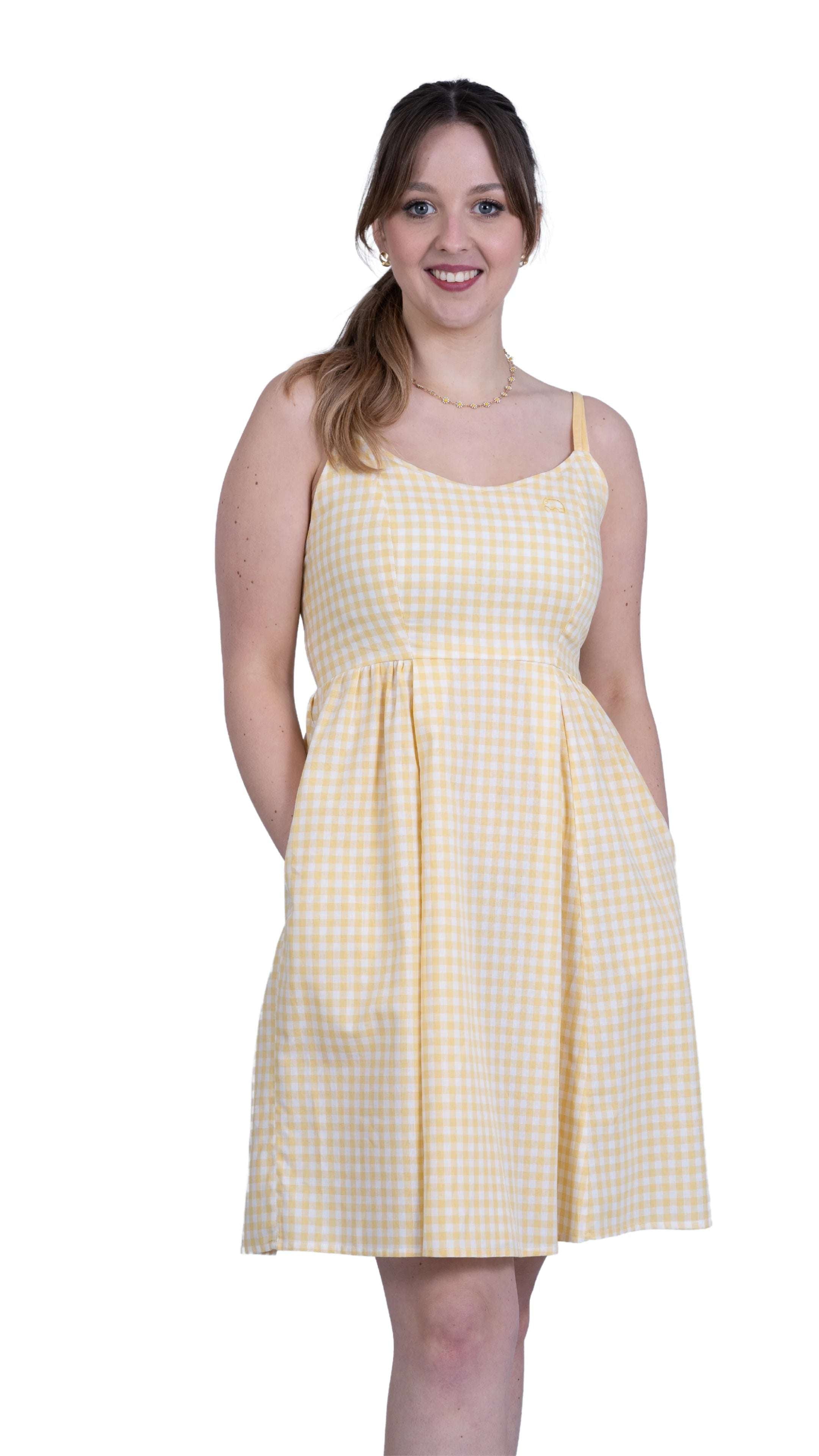 Sunshine Chic Yellow Gingham Cotton Mini Dress - DressKaree