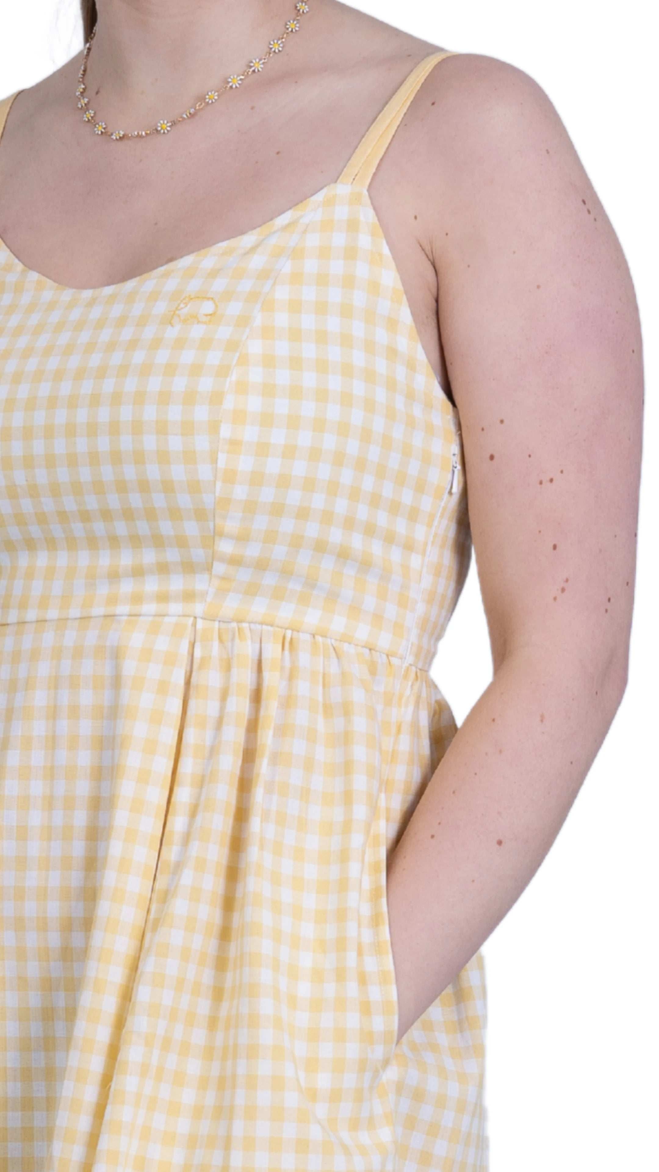 Sunshine Chic Yellow Gingham Cotton Mini Dress - DressKaree