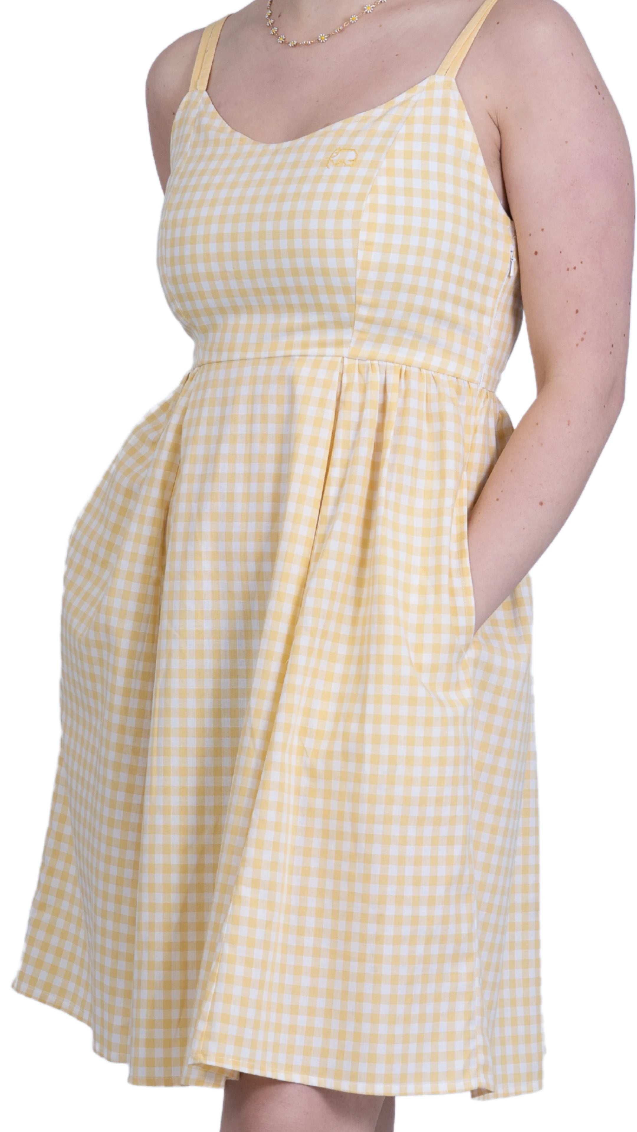 Sunshine Chic Yellow Gingham Cotton Mini Dress - DressKaree