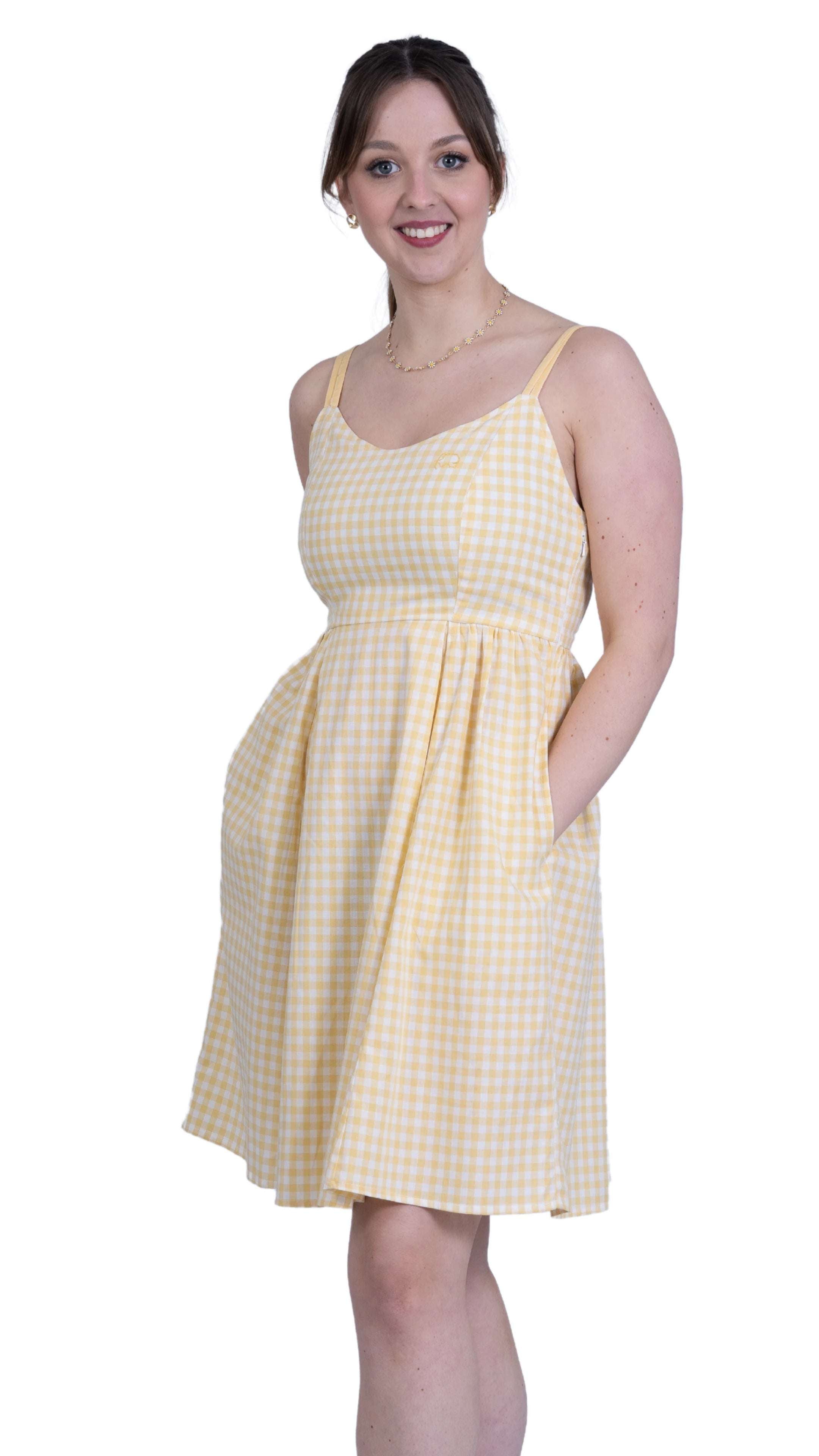 Sunshine Chic Yellow Gingham Cotton Mini Dress - DressKaree