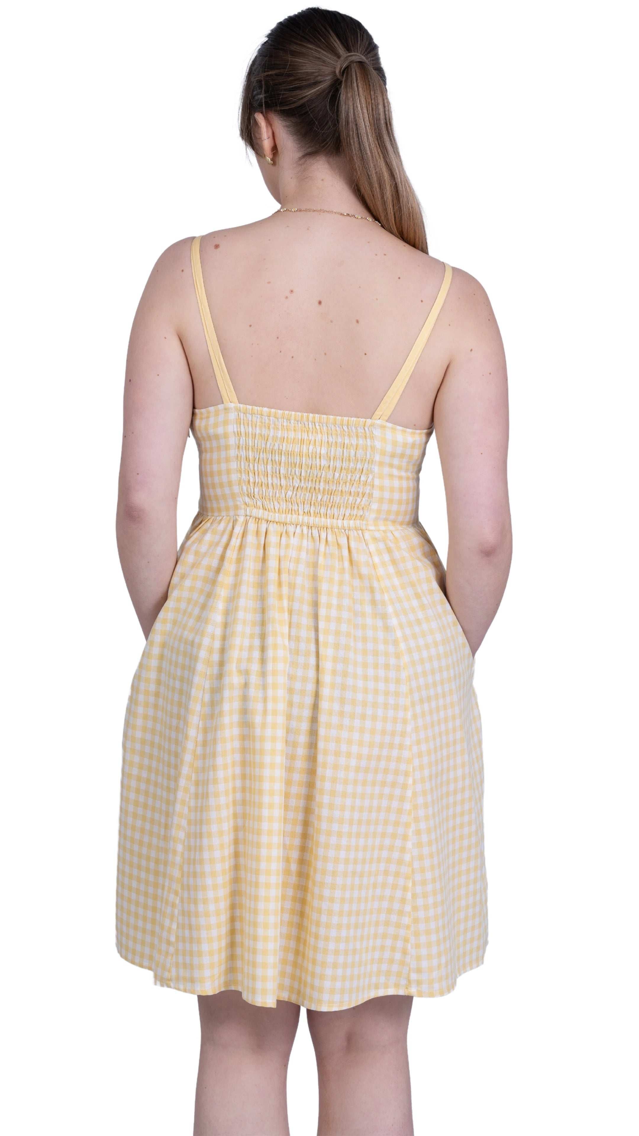 Sunshine Chic Yellow Gingham Cotton Mini Dress - DressKaree