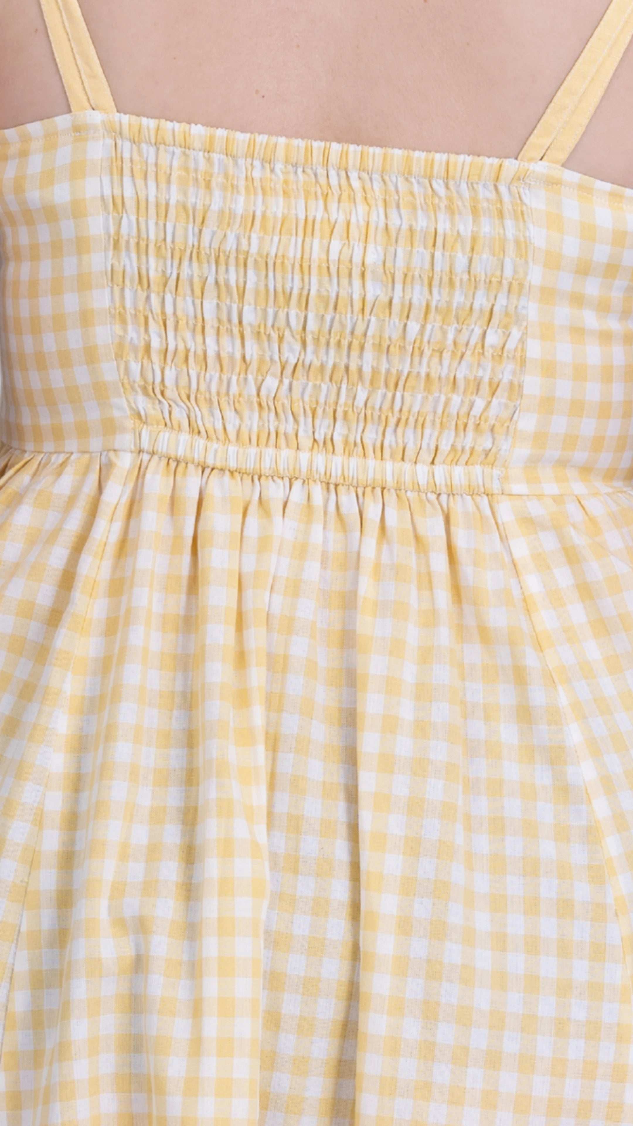 Sunshine Chic Yellow Gingham Cotton Mini Dress - DressKaree