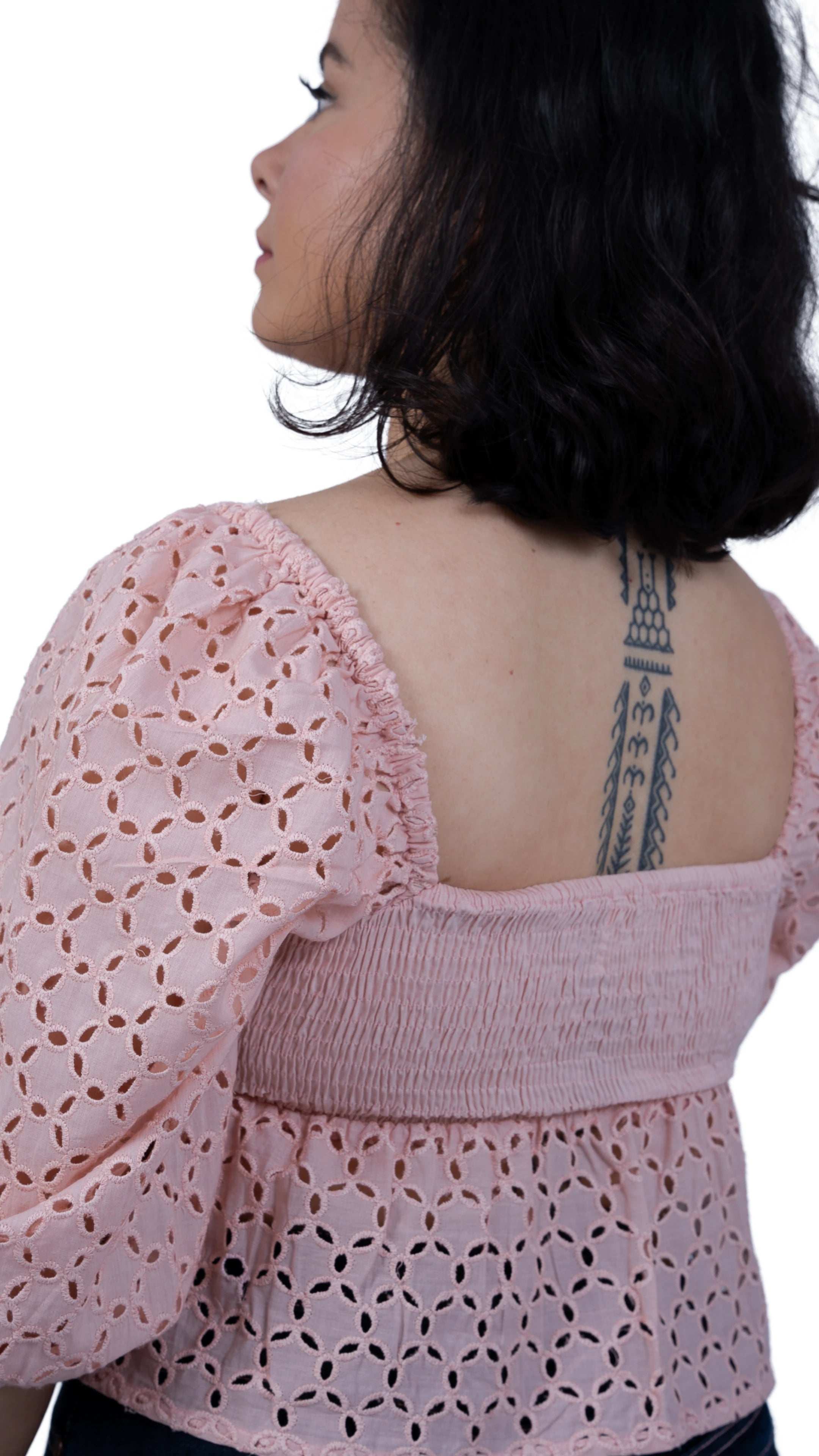 Timeless Allure in Peach: Peach Blossom Lace Dream Blouse - TopsKaree