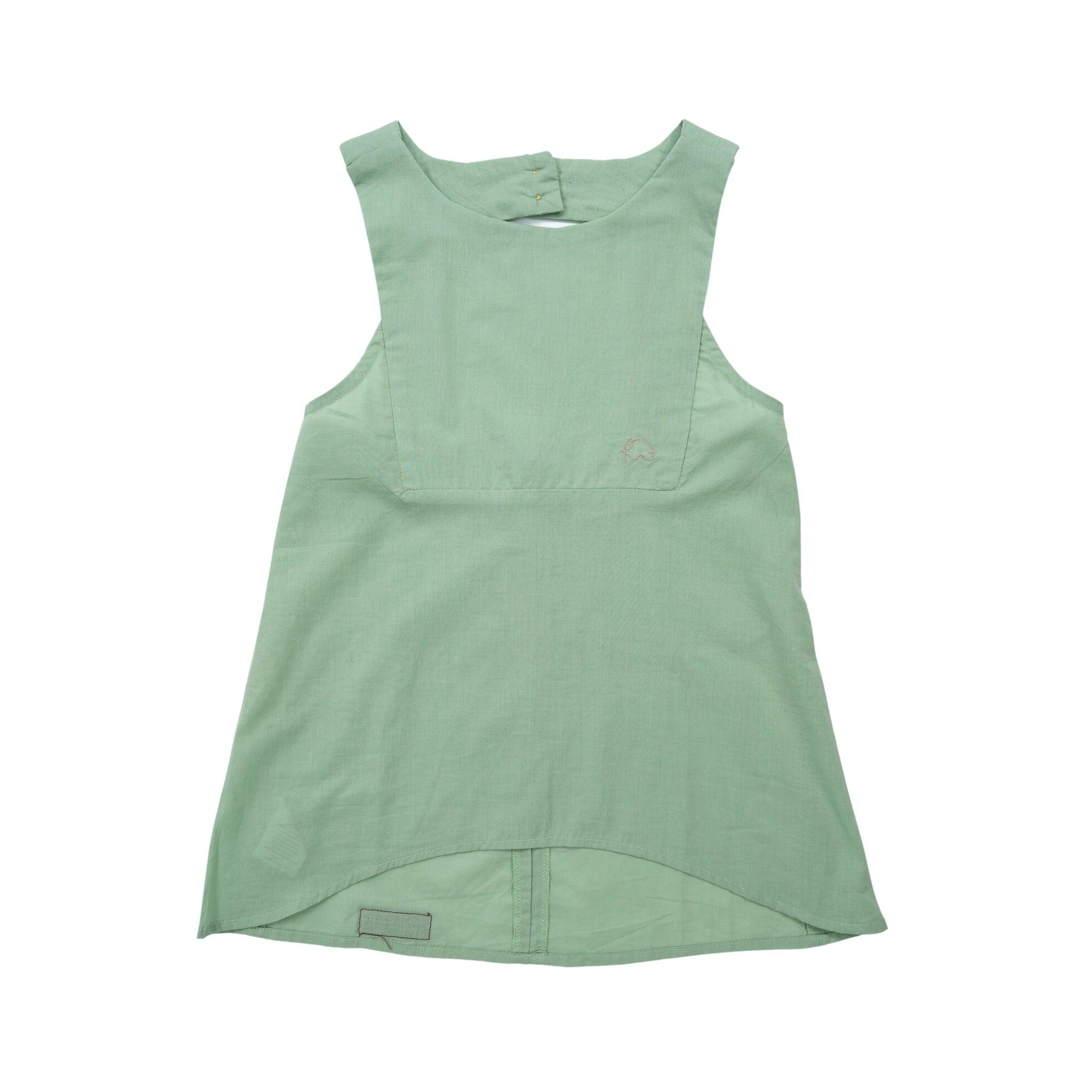 A Smoke Green Cotton Bib Neck Top for kids by Karee, with panel details, photographed against a white background.
