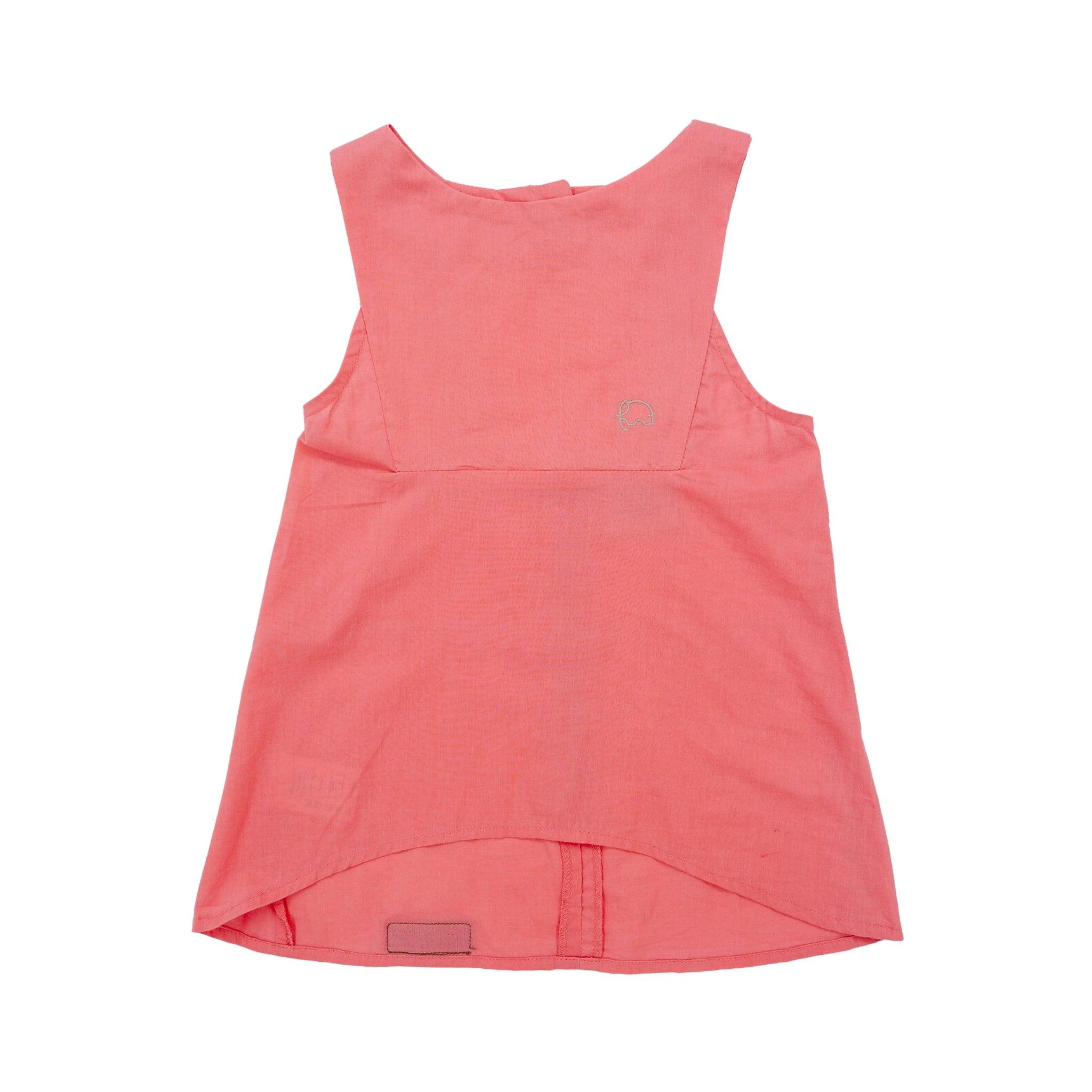 A sleeveless Tea Rose Cotton Bib Neck Top for kids with a breathable high-low hemline, displayed against a white background by Karee.