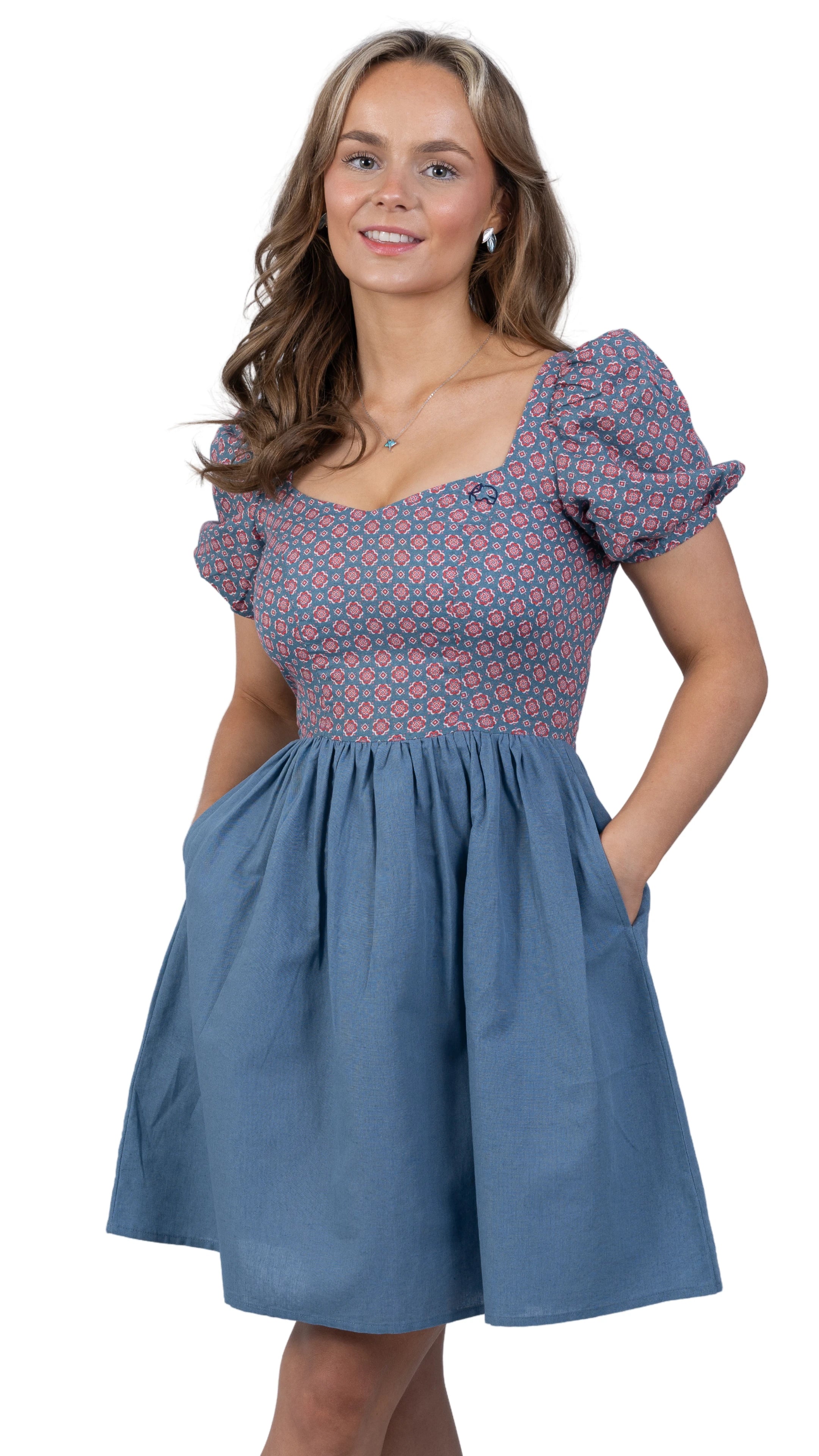 Roman Elegance Blue Floral Frock Dress