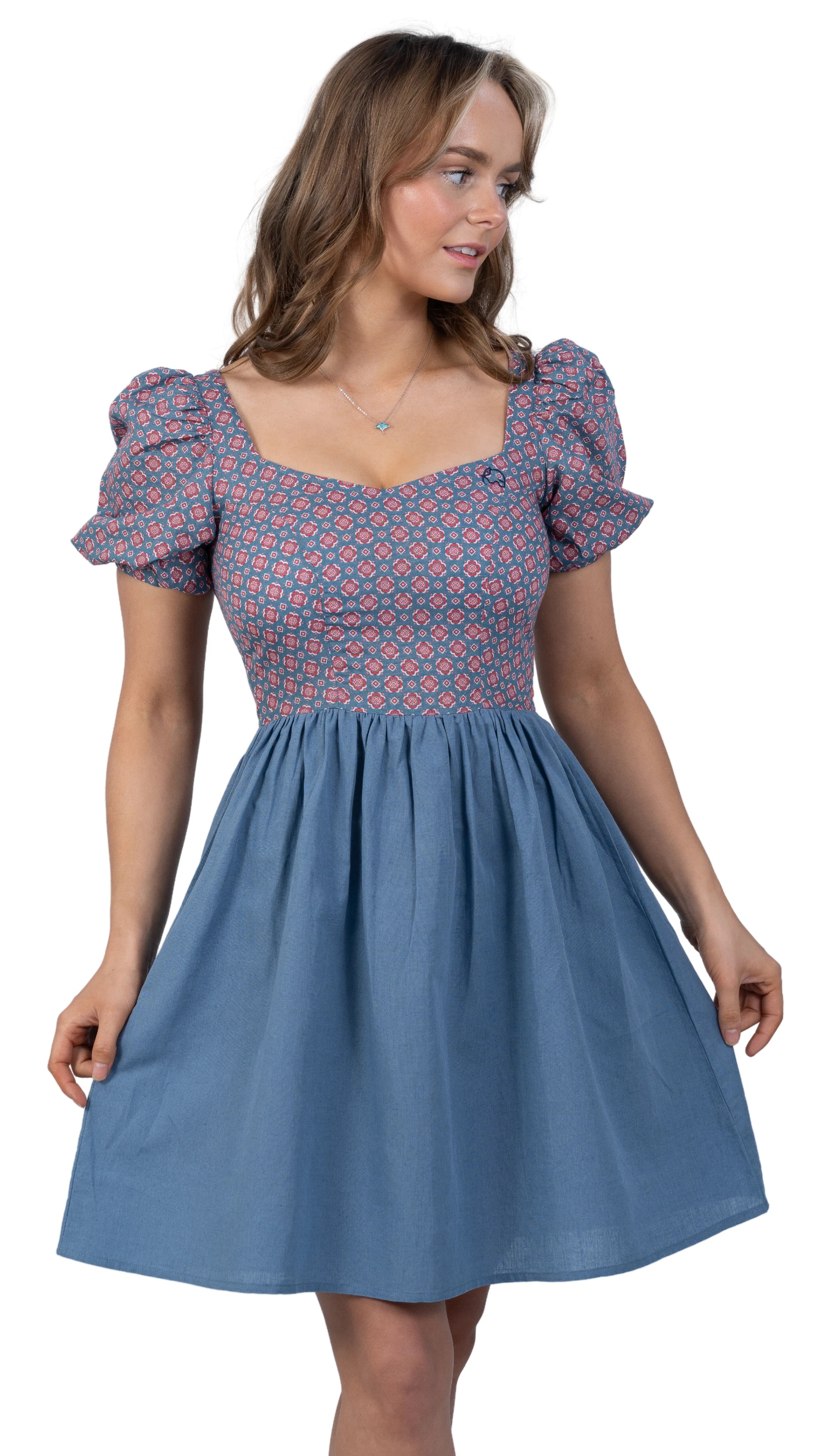 Roman Elegance Blue Floral Frock Dress