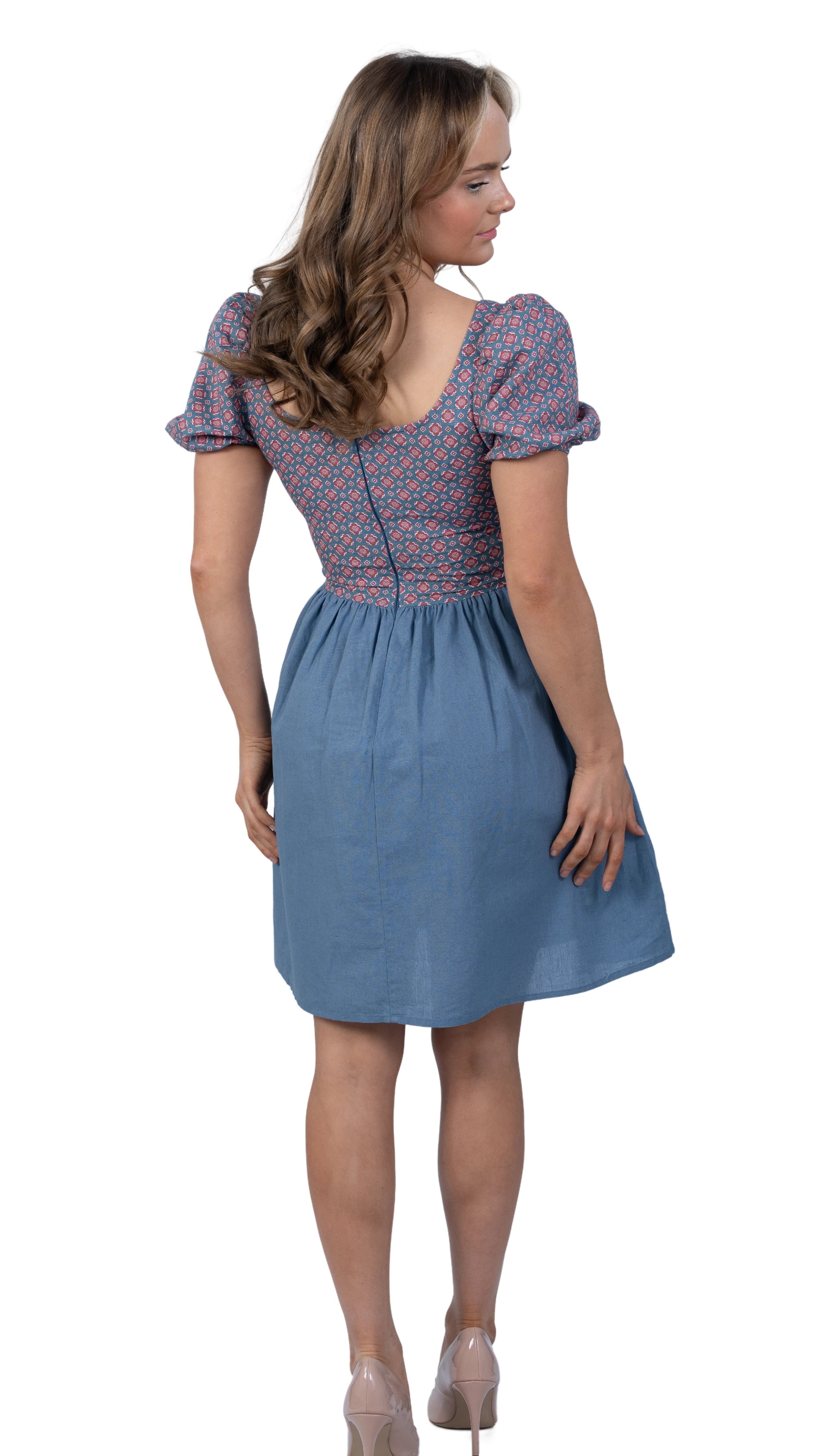 Roman Elegance Blue Floral Frock Dress