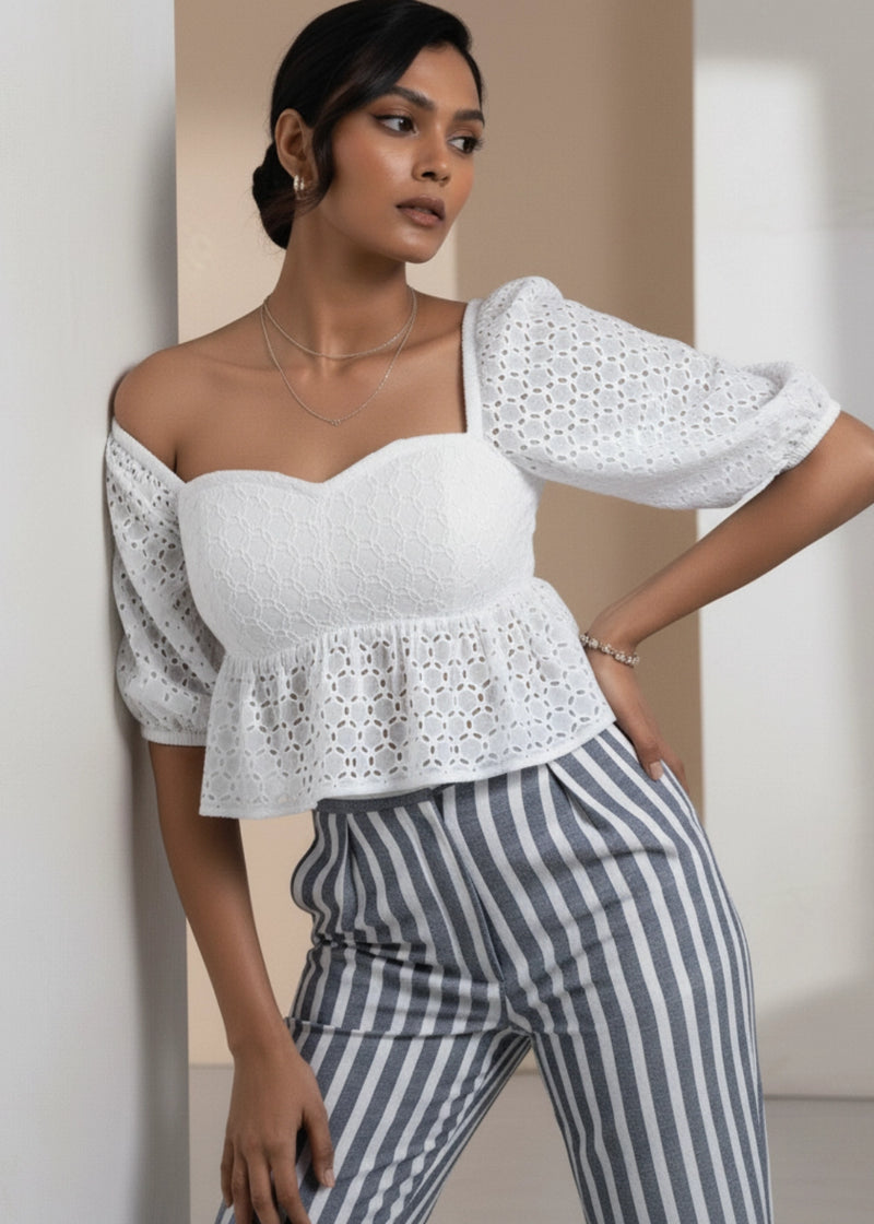 White Lace Whisper Blouse Women Karee