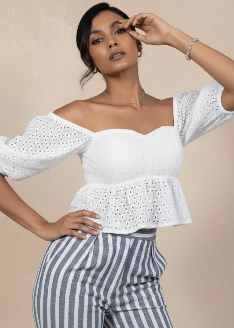 White Lace Whisper Blouse Women Karee