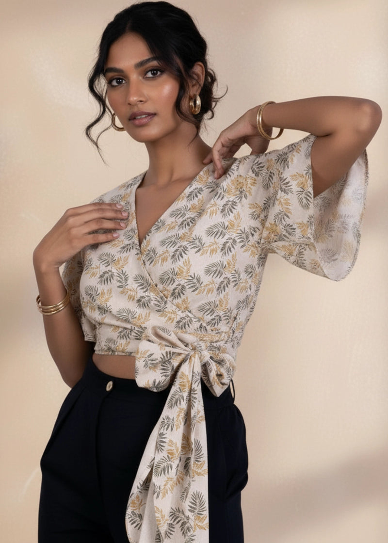 Biscuit Bliss Eco-Friendly Wrap Linen-Viscose Top | Karee Sustainable Fashion Women Karee
