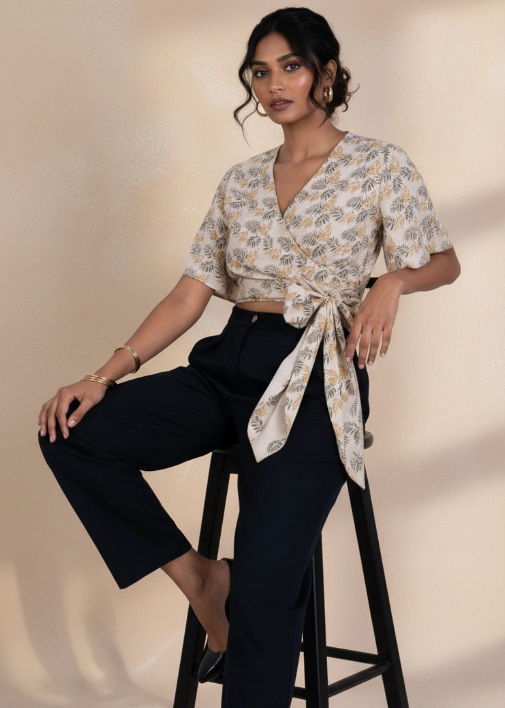 Biscuit Bliss Eco-Friendly Wrap Linen-Viscose Top | Karee Sustainable Fashion