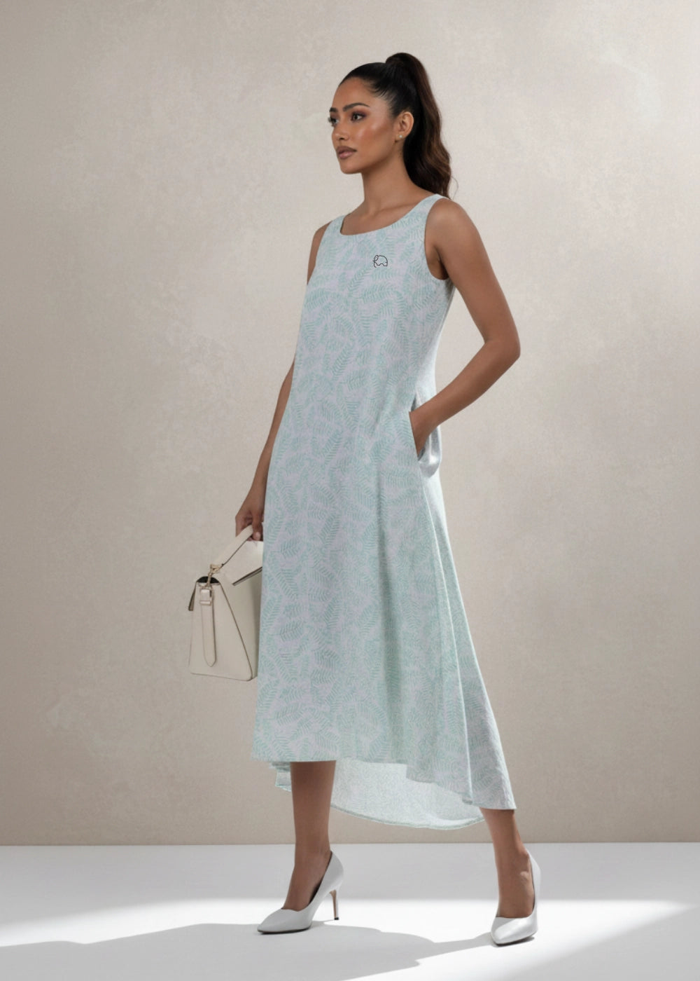 white christmas dresses Light Blue Linen Midi Dress – Handmade Fit & Flare for Garden Parties &  Weddings main image 0