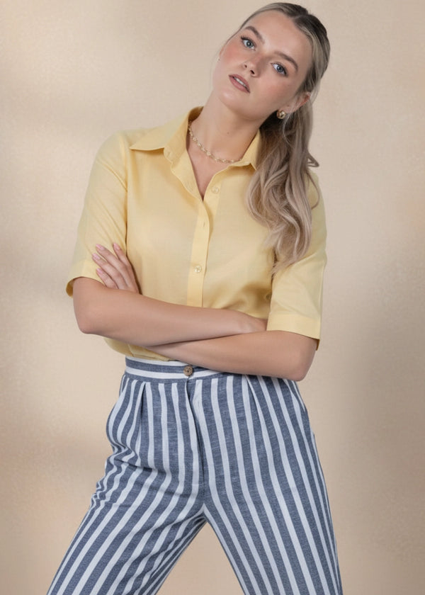 Sunlit Breeze Yellow Linen-Cotton Shirt | Karee Sustainable Fashion