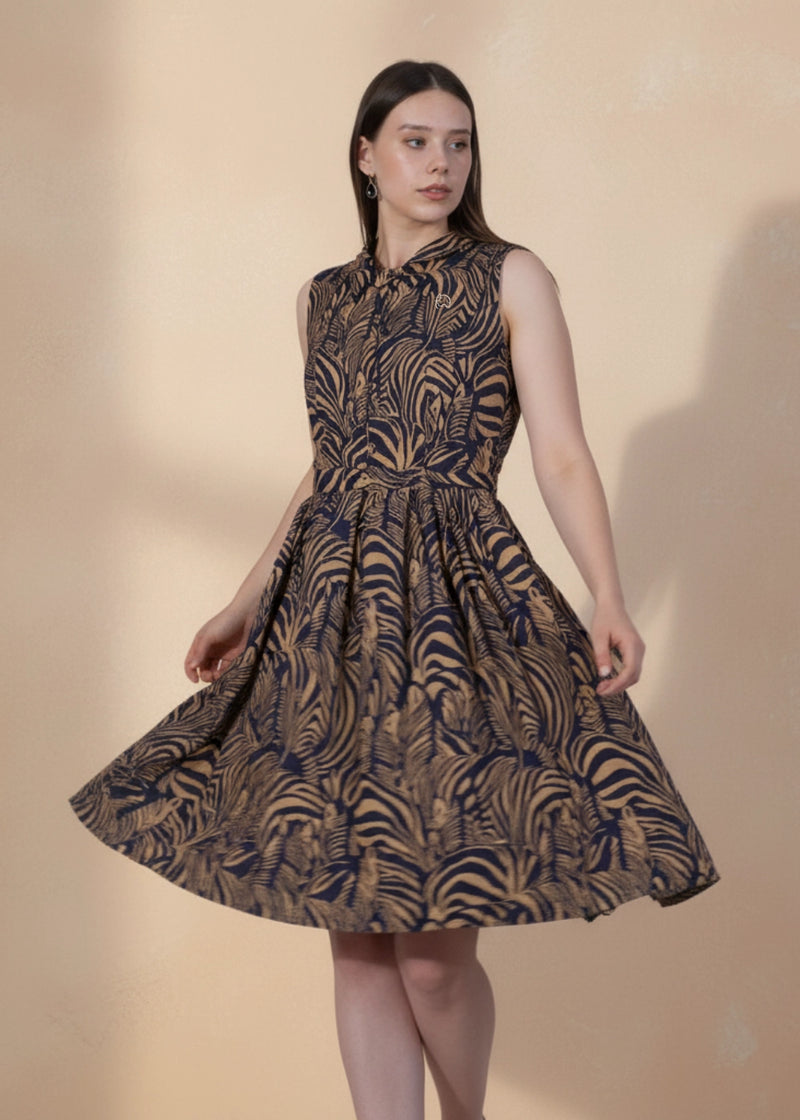 Linen Enchantment Button-Up Printed Midi Dress Women Karee