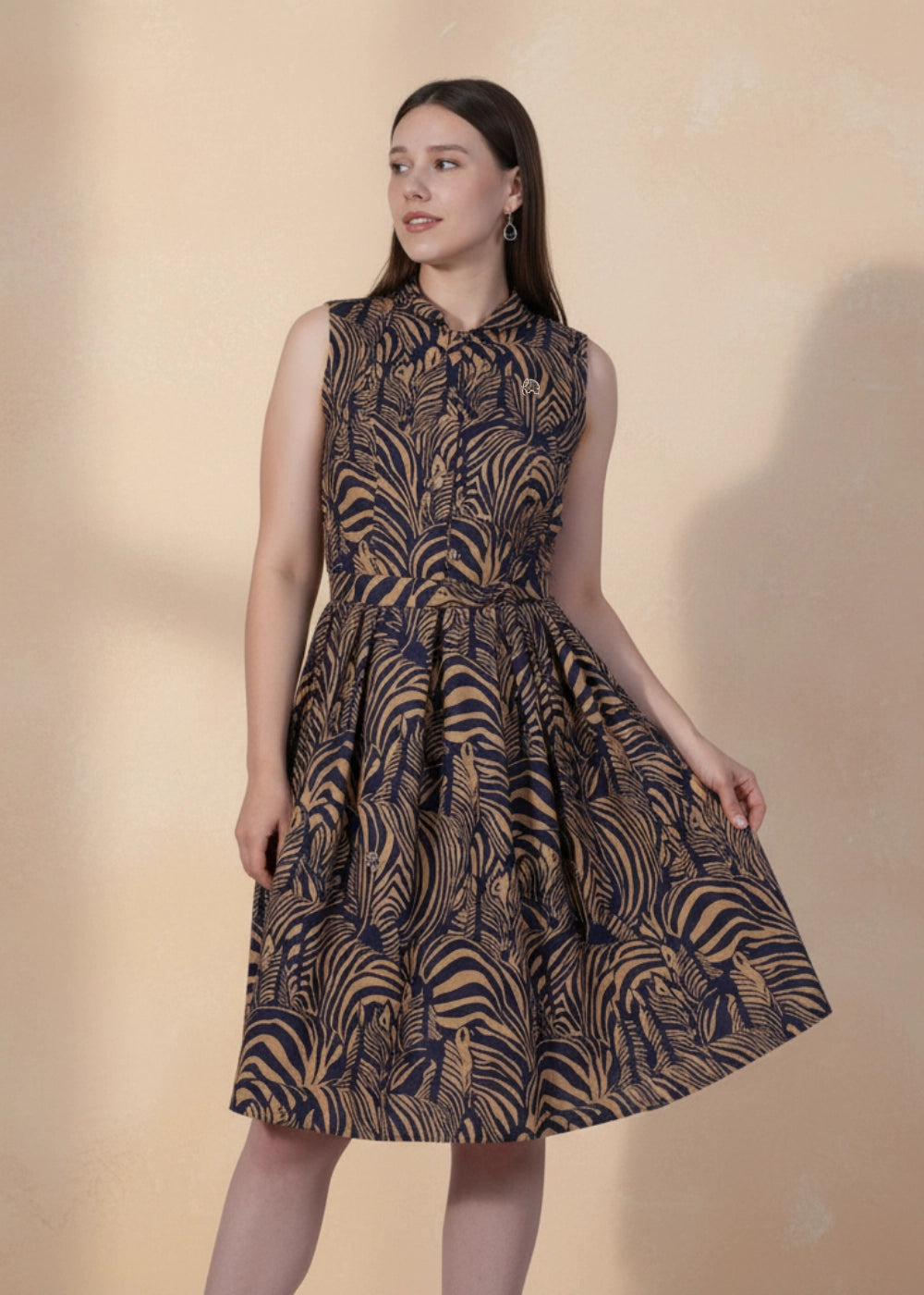 Linen Enchantment Button-Up Printed Midi Dress Women Karee