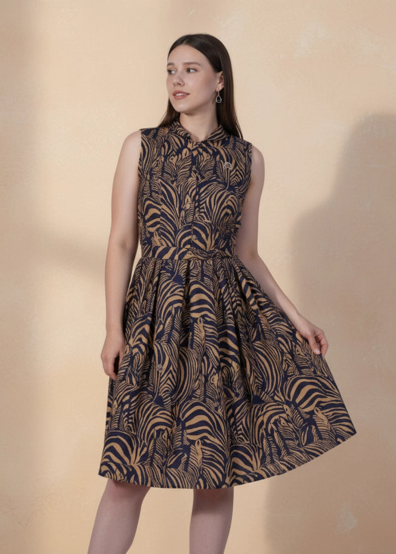 Linen Enchantment Button-Up Printed Midi Dress Women Karee