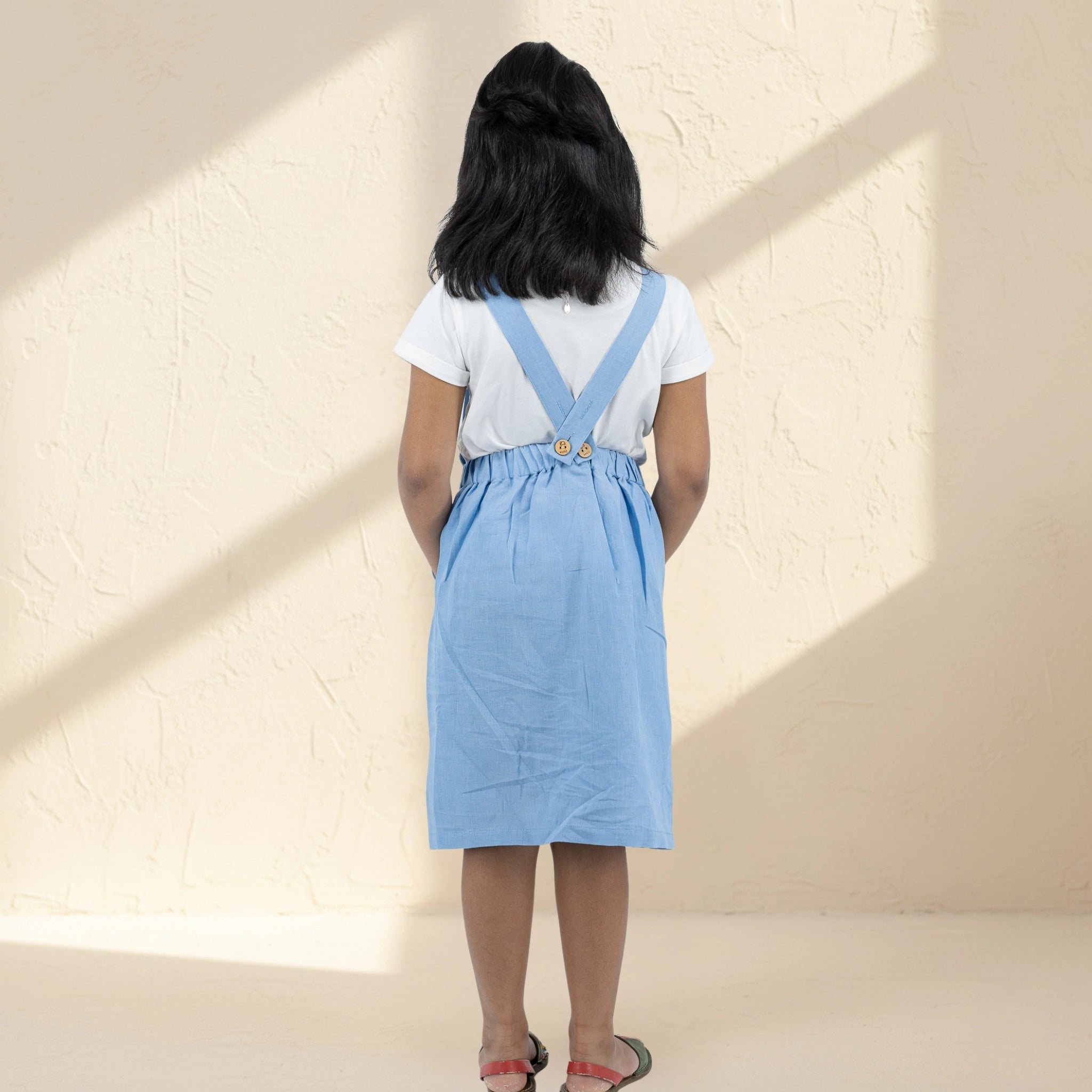 Cerulean Blue Linen Cotton Pinafore for Girls | Karee Sustainable Kidswear Kids Karee