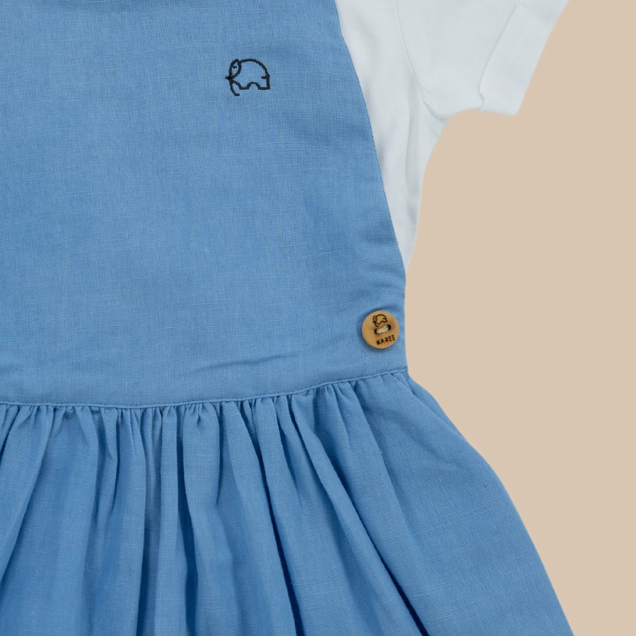 Cerulean Blue Linen Cotton Pinafore for Girls | Karee Sustainable Kidswear Kids Karee