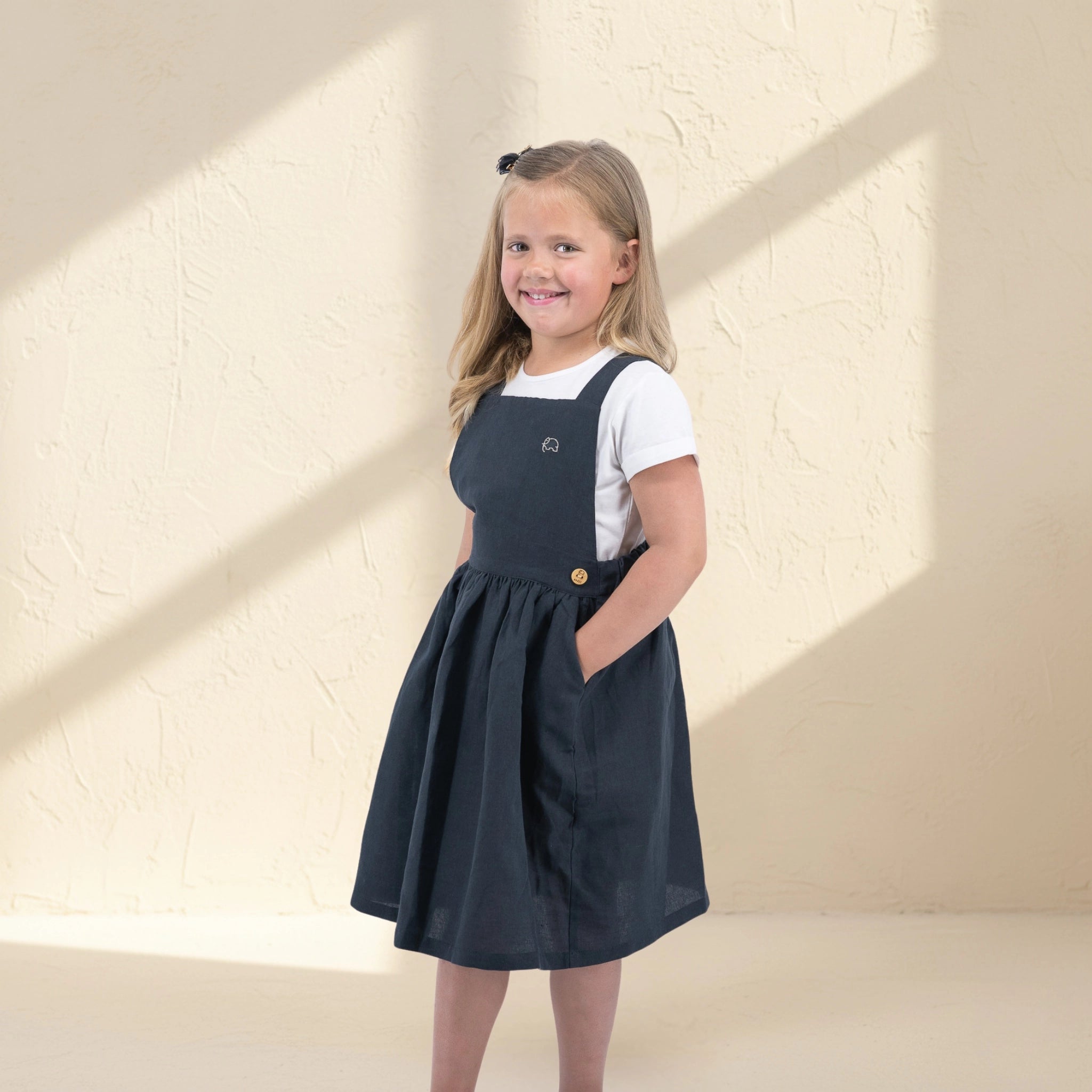 Ebony Black Linen Cotton Pinafore Set | Karee Sustainable Kidswear Kids Karee