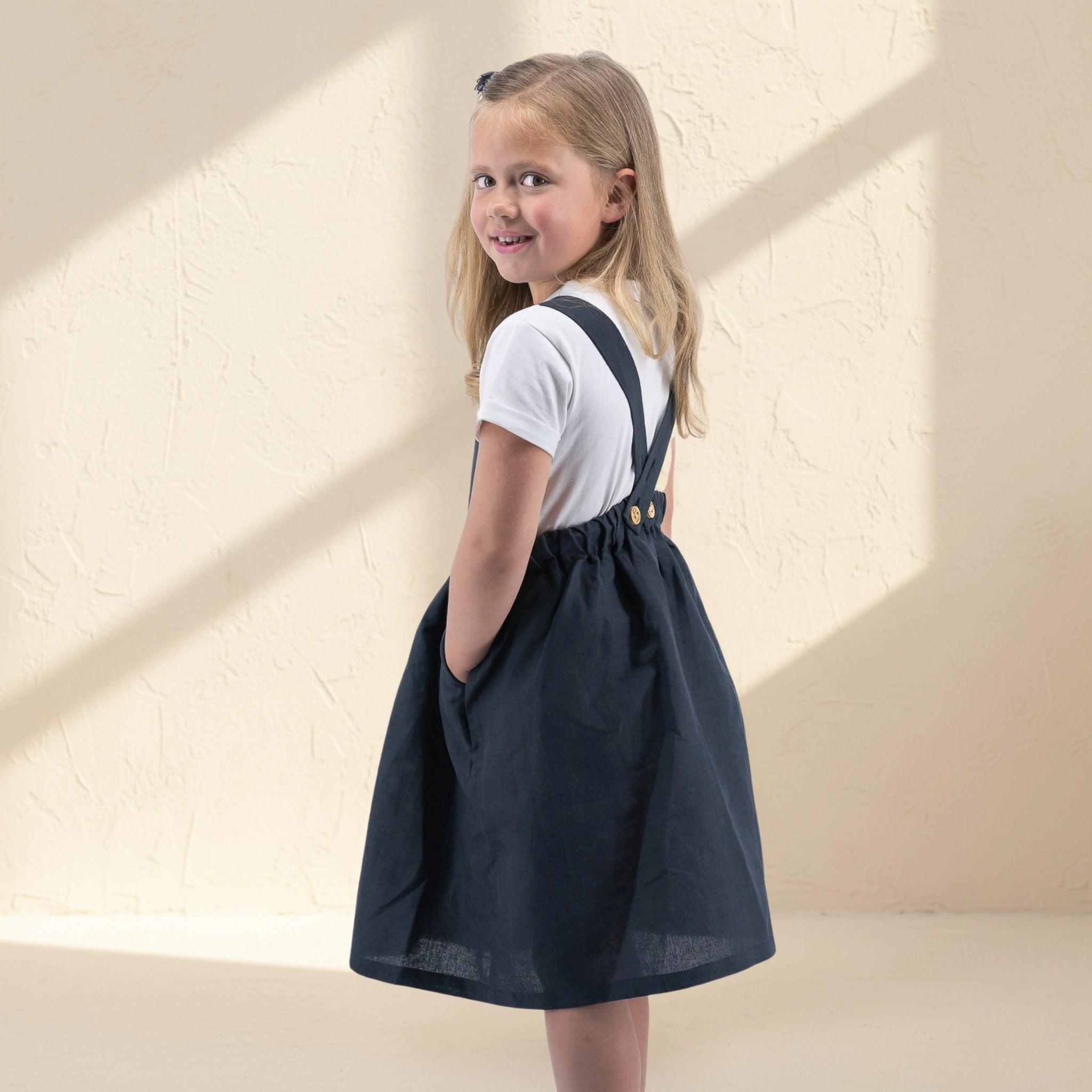 Ebony Black Linen Cotton Pinafore Set