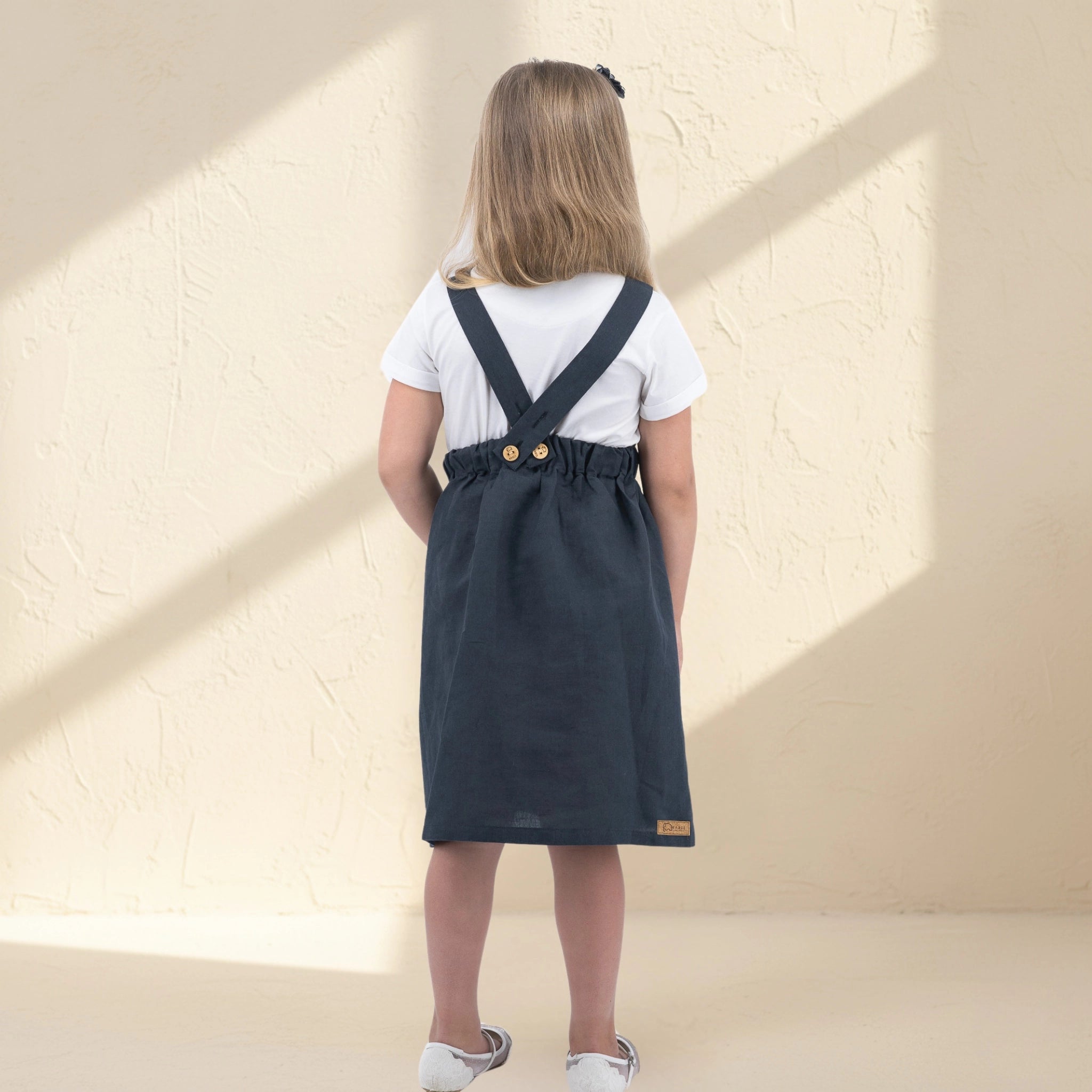 Ebony Black Linen Cotton Pinafore Set | Karee Sustainable Kidswear Kids Karee