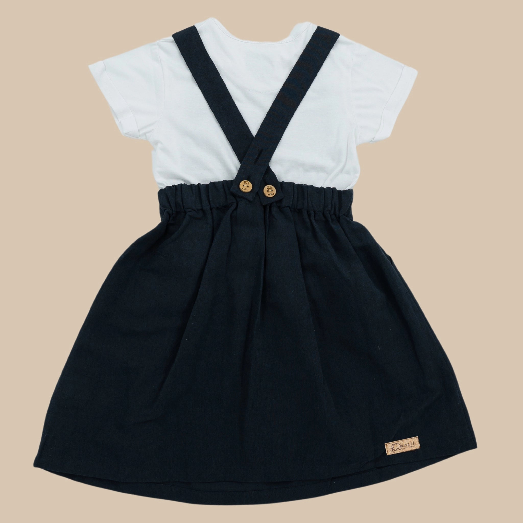 Ebony Black Linen Cotton Pinafore Set | Karee Sustainable Kidswear Kids Karee