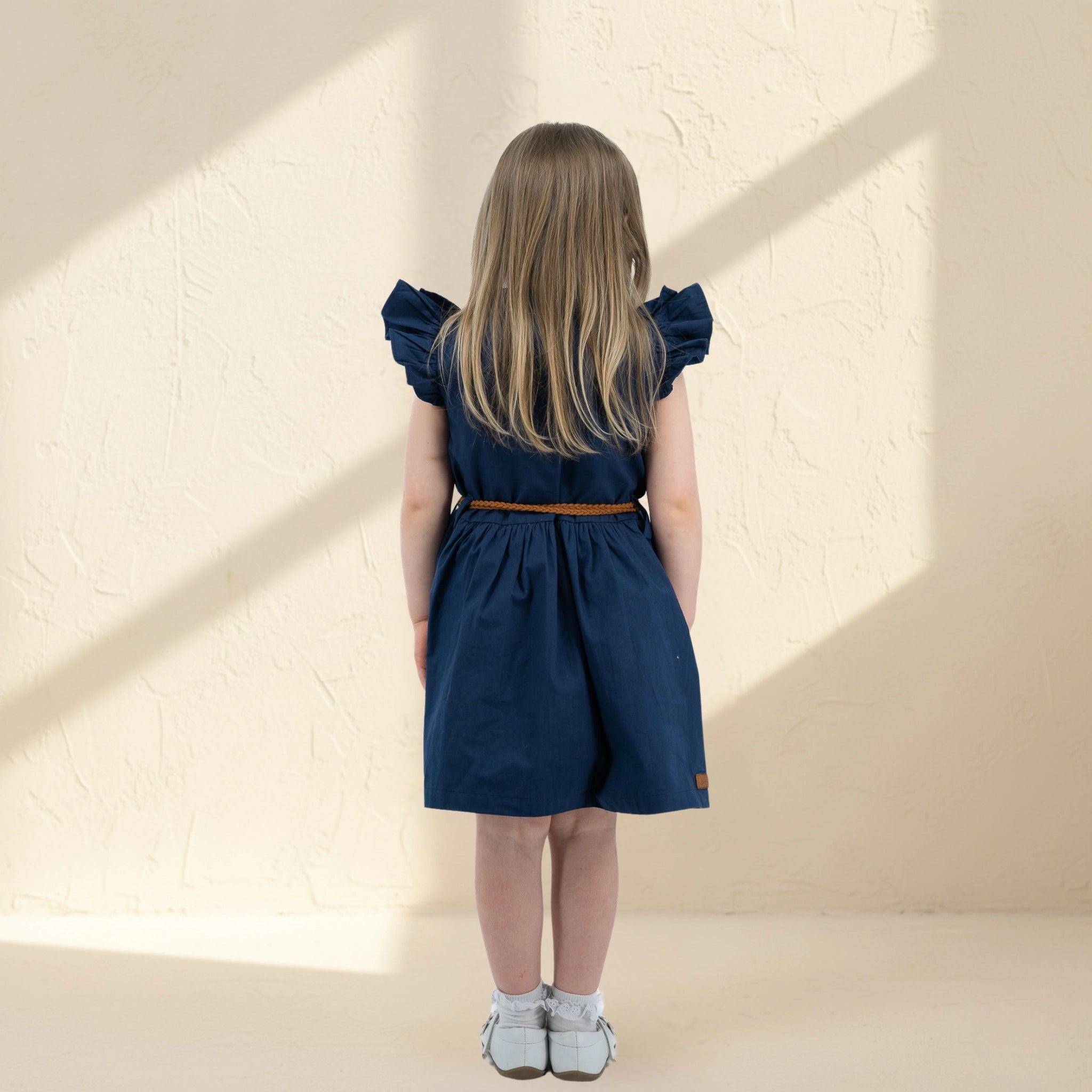 Navy Blue Butterfly Sleeve Cotton Dress for Girls | Karee Limited Edition Kids Karee