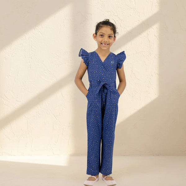 Estate Blue Cotton Jumpsuit for Girls | Karee Sustainable Kidswear