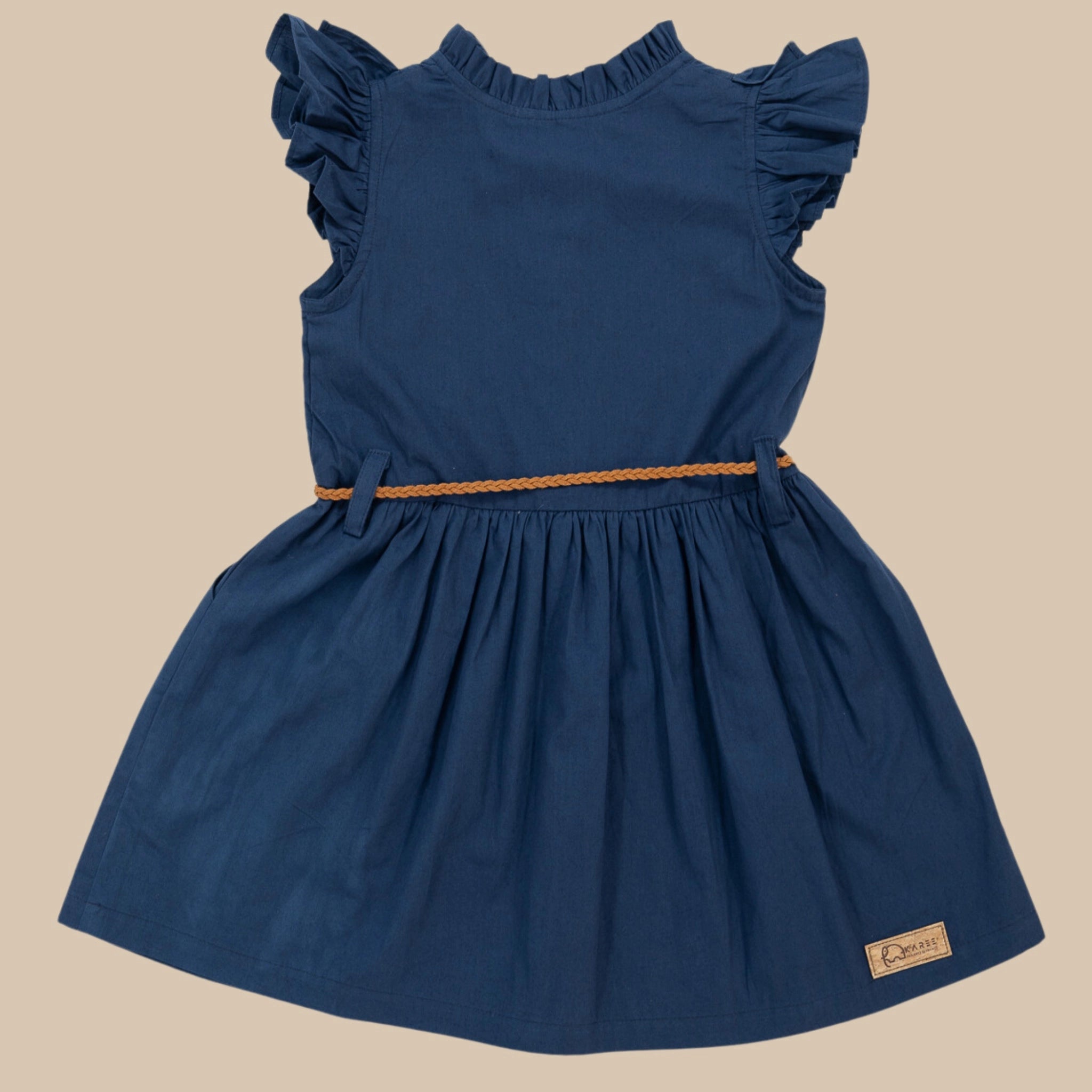 Navy Blue Butterfly Sleeve Cotton Dress for Girls | Karee Limited Edition Kids Karee