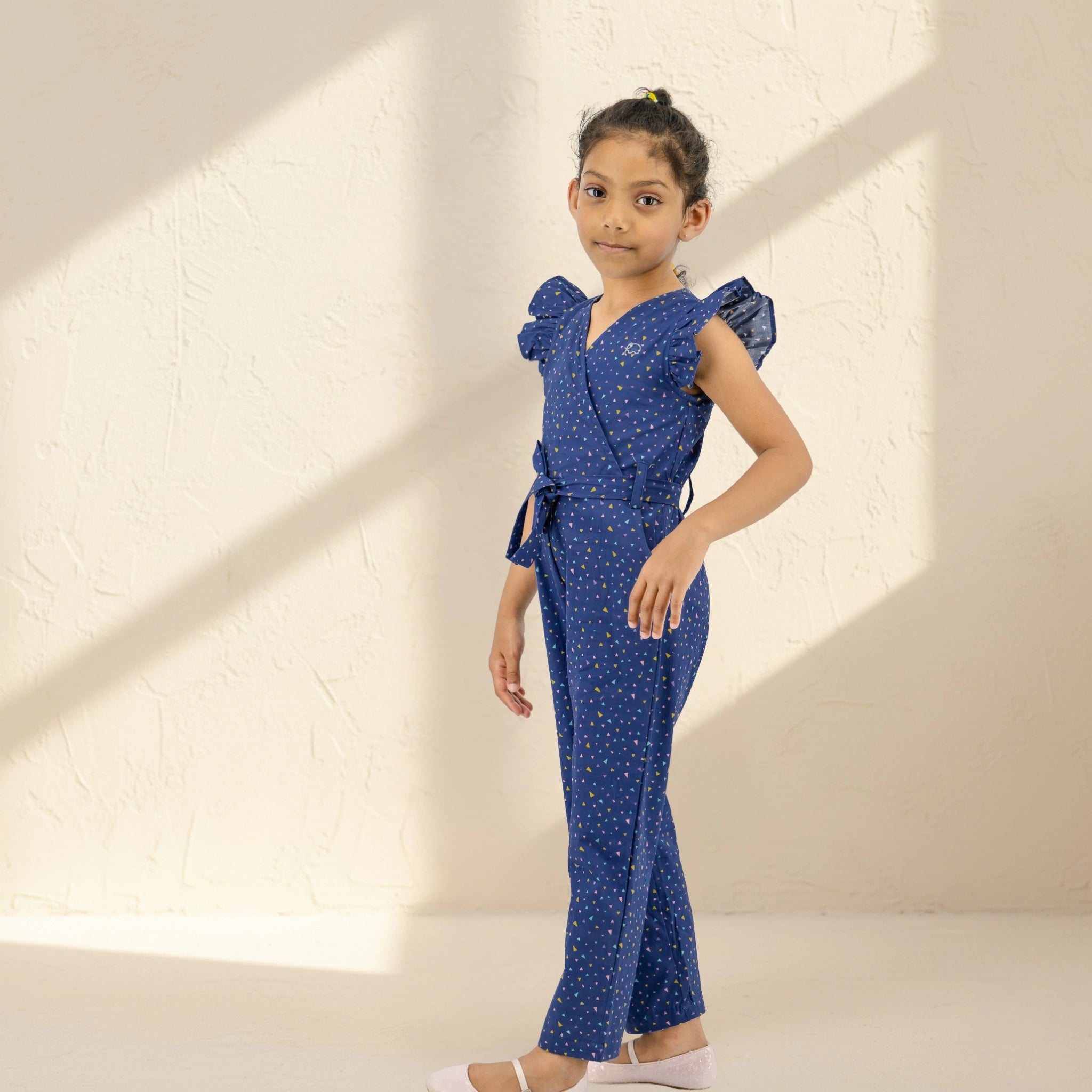 Estate Blue Cotton Jumpsuit for Girls | Karee Sustainable Kidswear