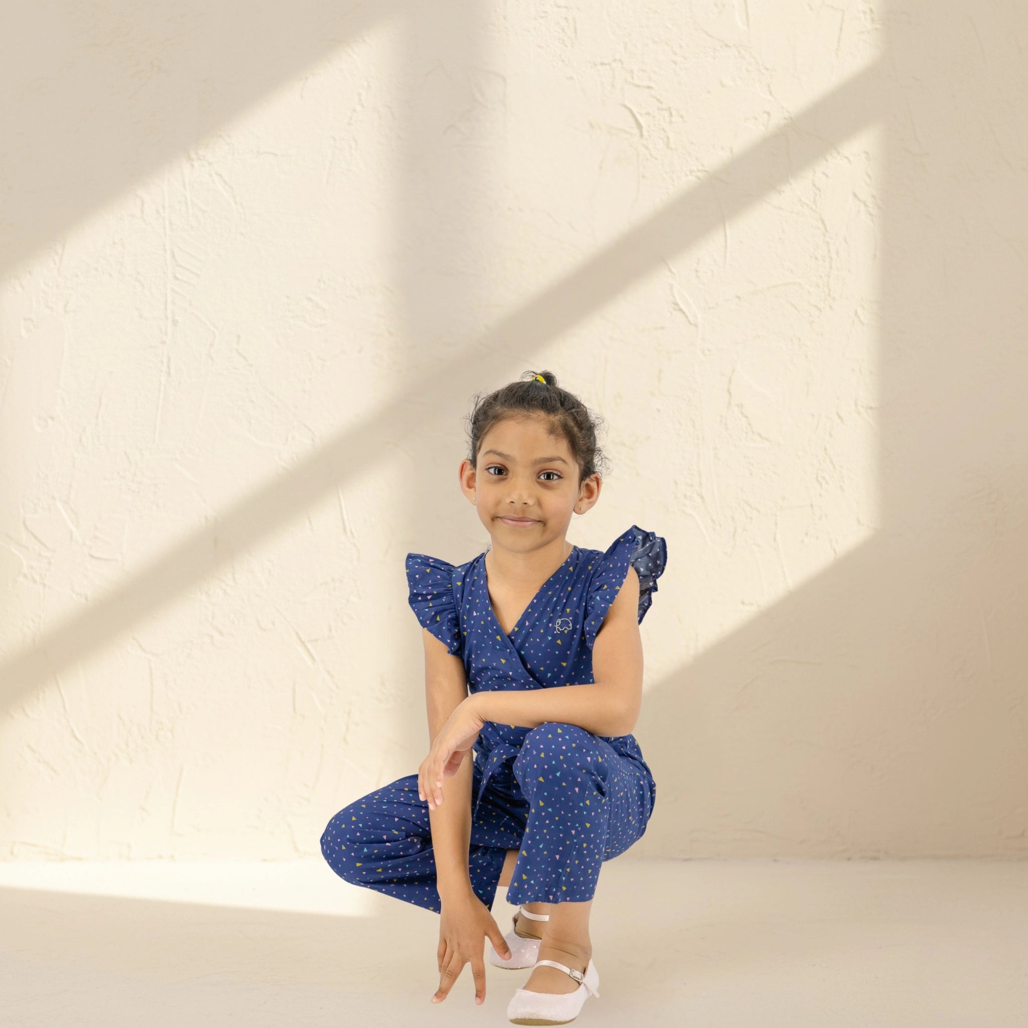 Estate Blue Cotton Jumpsuit for Girls | Karee Sustainable Kidswear