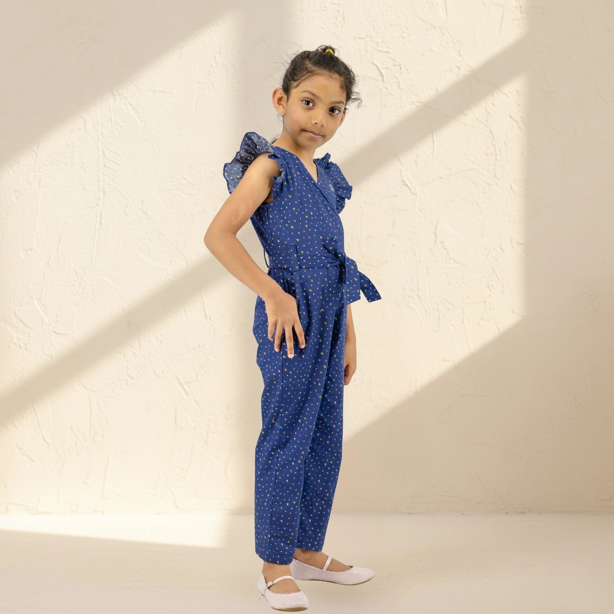 Estate Blue Cotton Jumpsuit for Girls | Karee Sustainable Kidswear