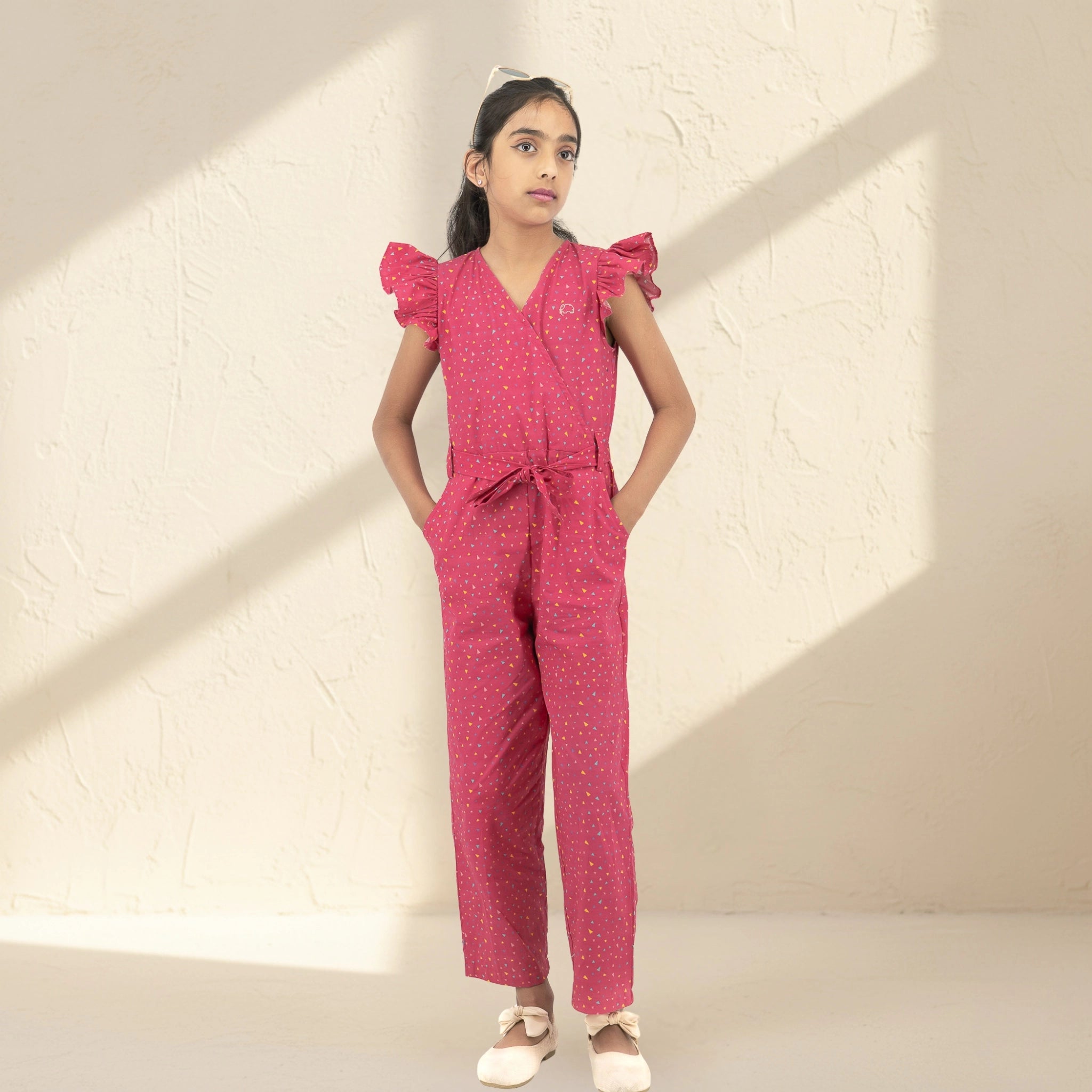 Red Rose Cotton Jumpsuit for Girls | Karee Sustainable Kidswear Kids Karee
