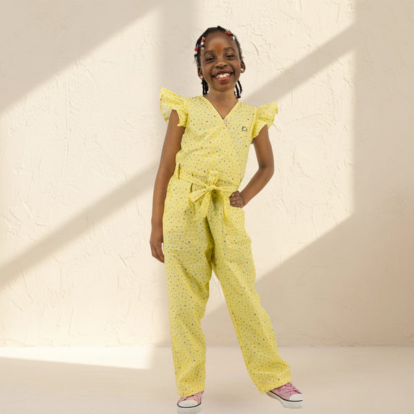 Lemon Meringue Cotton Jumpsuit for Girls | Karee Sustainable Kidswear