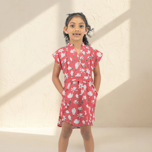 Mineral Red Cotton Shirt Dress for Girls | Karee Sustainable Kidswear