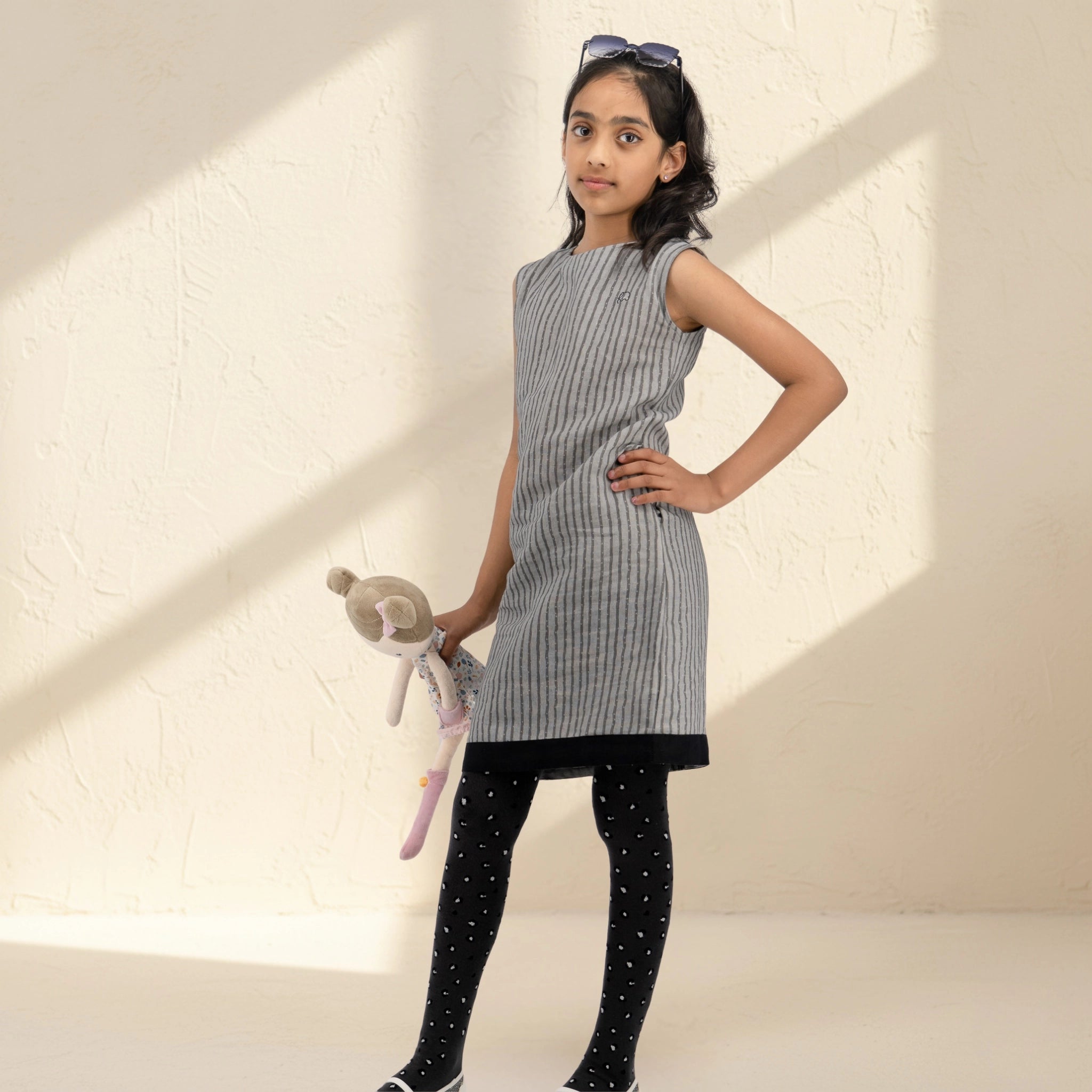 Steel Grey Linen Cotton Frock for Girls | Karee Sustainable Kidswear Kids Karee