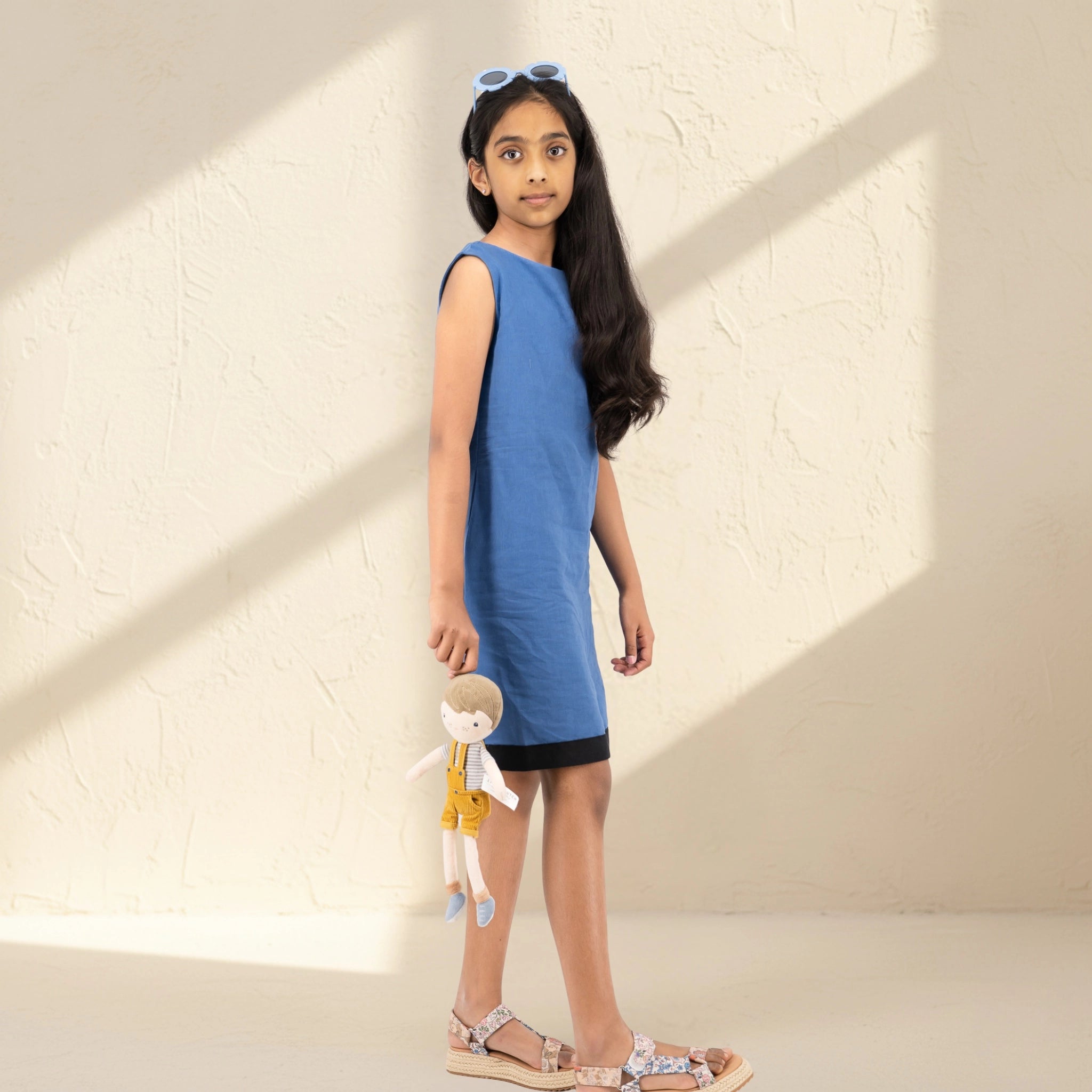 Vallarta Blue Linen Cotton Frock for Girls | Karee Sustainable Kidswear Kids Karee