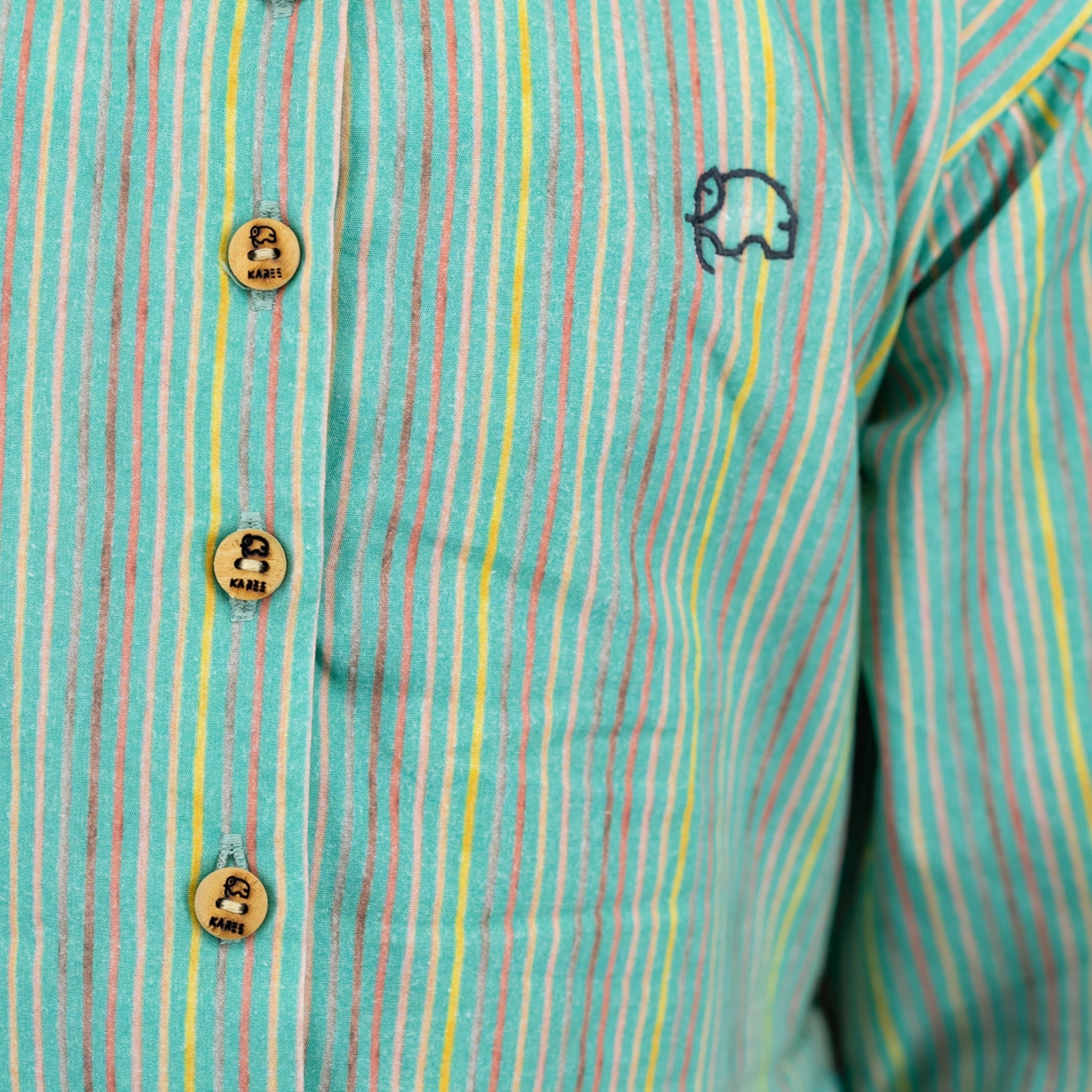 Green Striped Puff Sleeve Cotton Dress for Girls | Karee Sustainable Kidswear Kids Karee